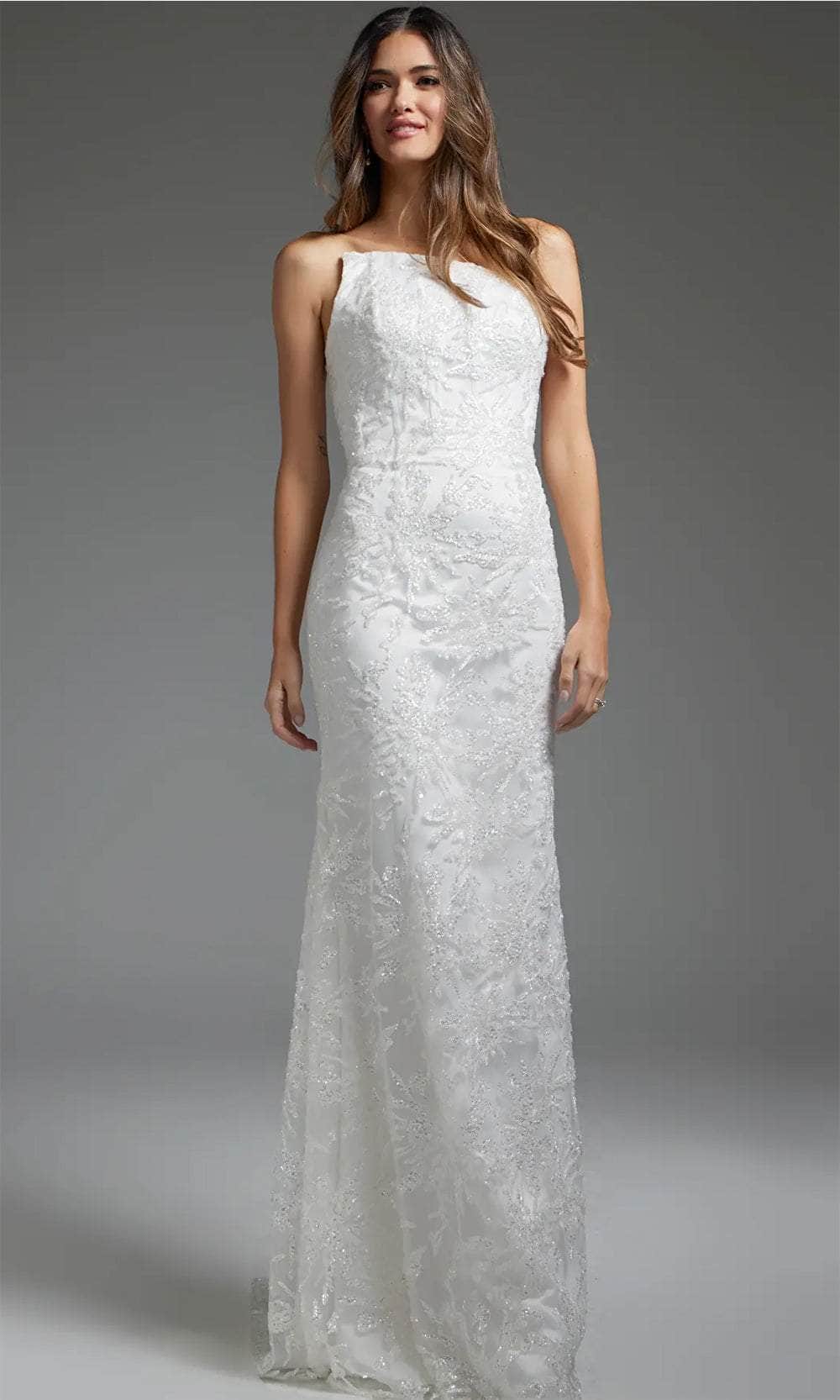 Image of Jovani JB40608 - Allover Beaded Asymmetric Bridal Gown