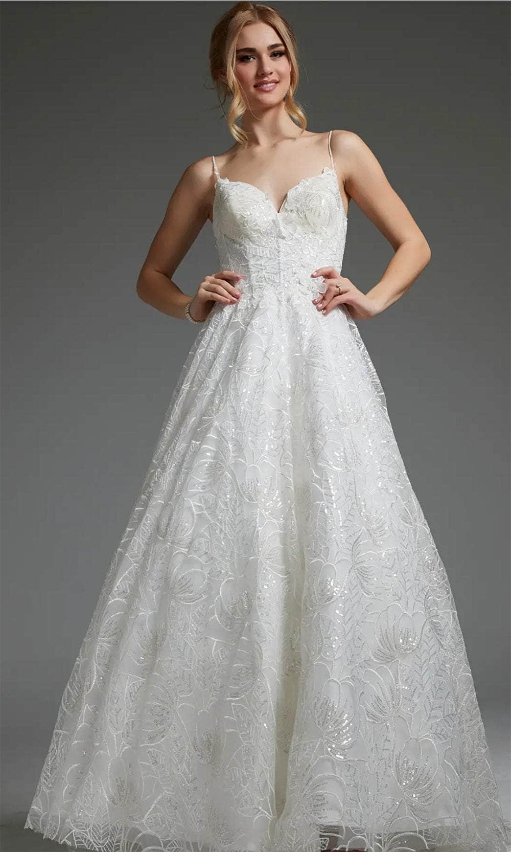 Image of Jovani JB422225 - V-Neck Sequin Embroidered Bridal Gown