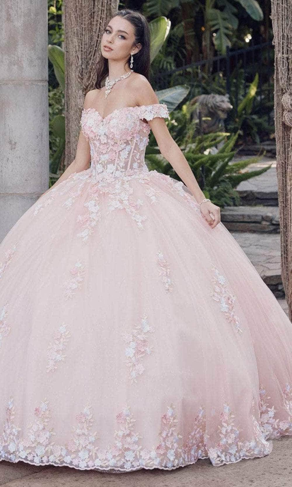 Image of Juliet Dresses JT1460J - 3D Floral Embellished Off-The-Shoulder Gown