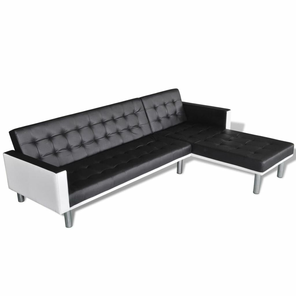 Image of L-shaped Sofa Bed Artificial Leather Black and White