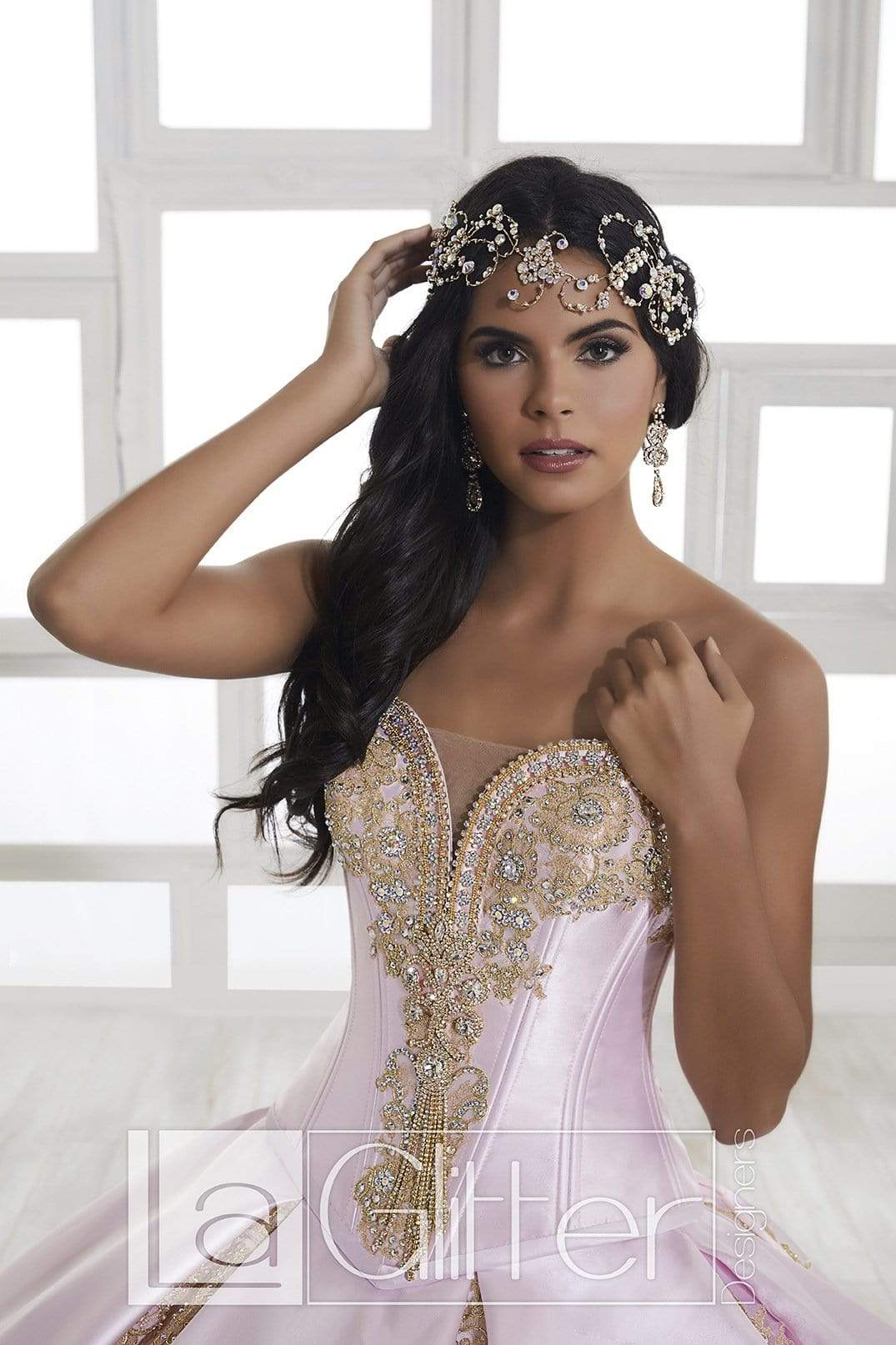 Image of LA Glitter - 24029 Bejeweled Plunging Corset Bodice Ballgown