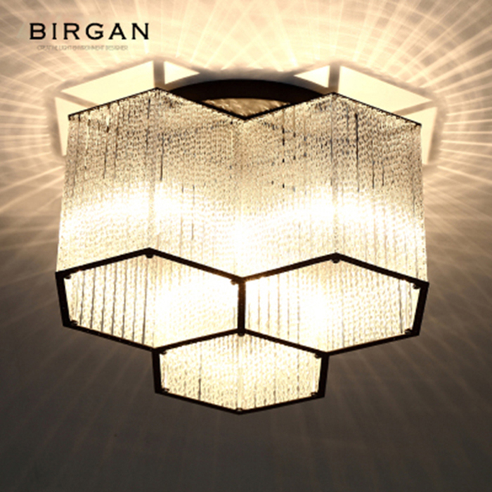 Image of LED Modern Ceiling Light Hexagon Crystal Pendant Lamp Flush Mount Lights Fixture for Living Room Bedroom Cafe Bar