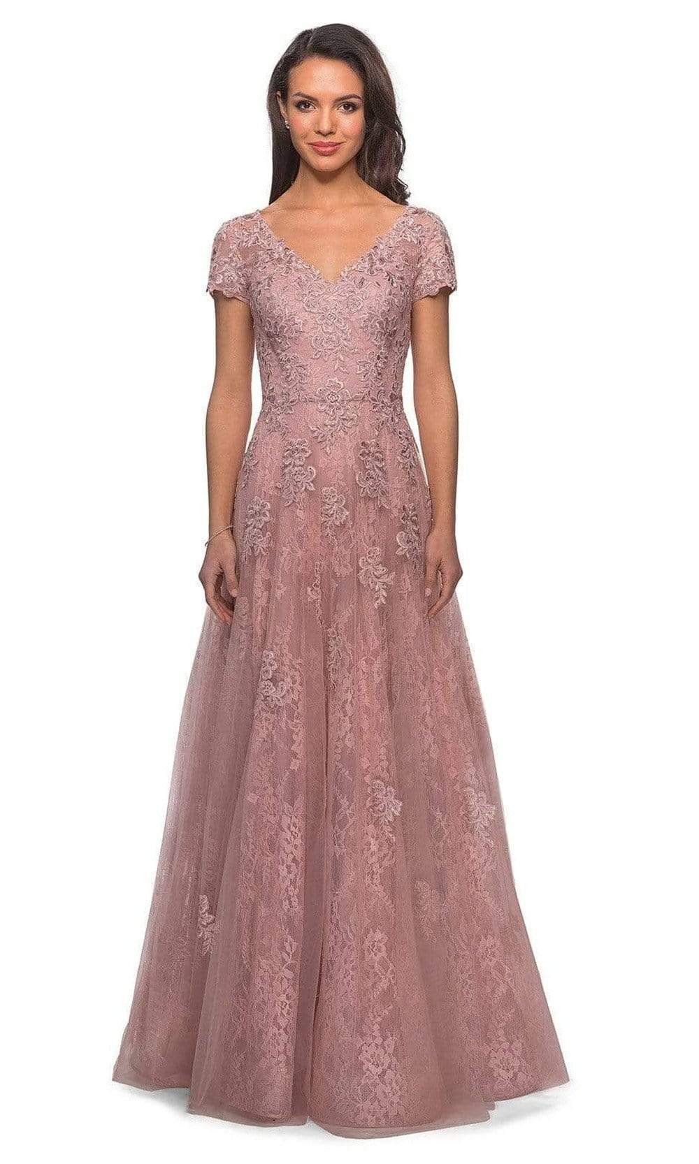 Image of La Femme - 28028 Lace Inset Embroidered A-line Gown