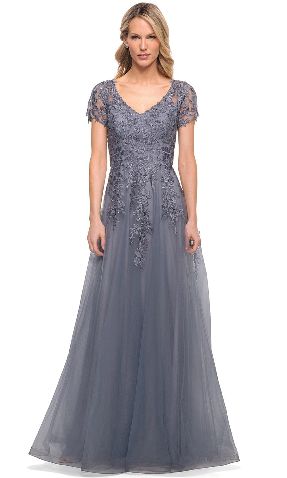 Image of La Femme 29164 - Lace Tulle A-Line Long Mother of the Bride Gown