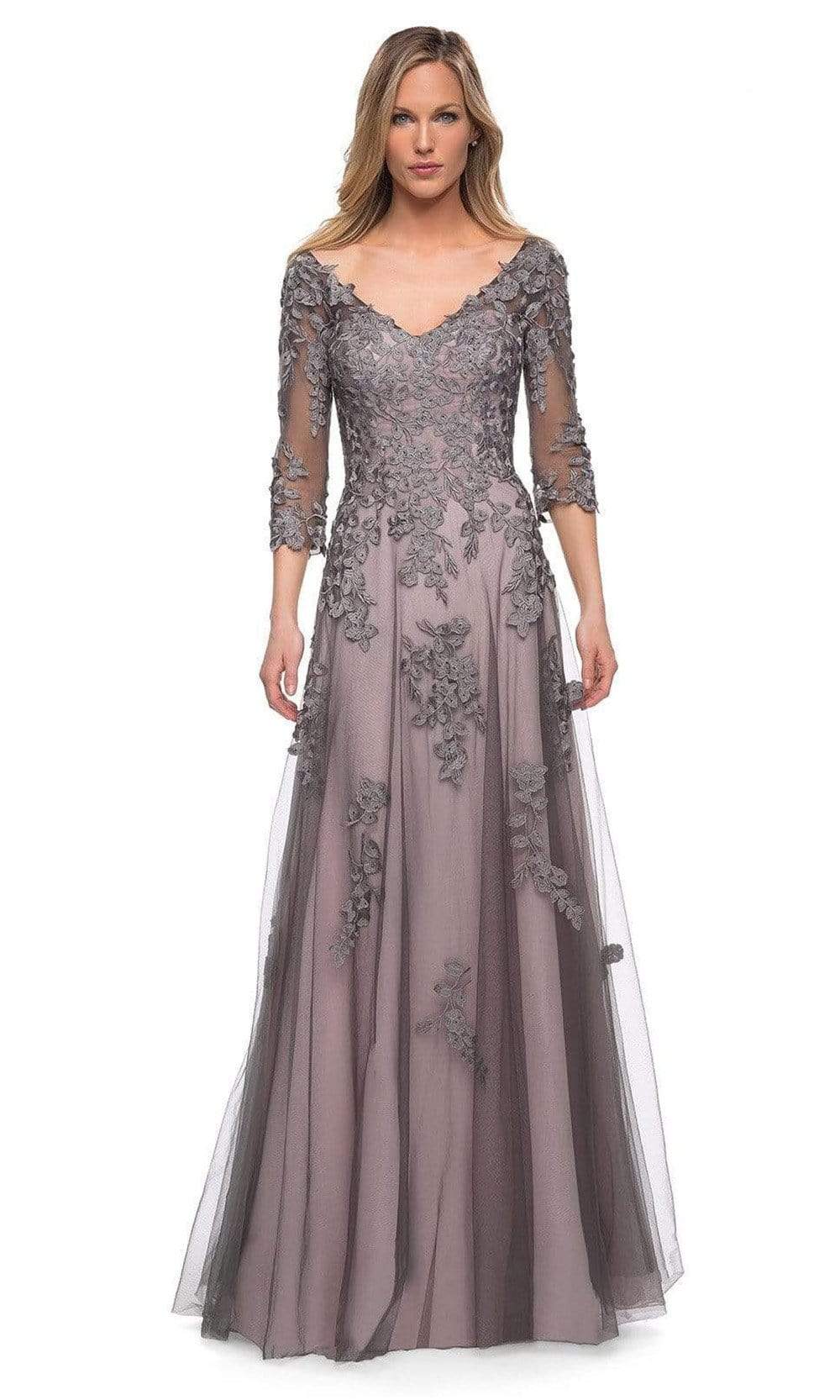 Image of La Femme - 29205 Floral Embroidered A-line Gown