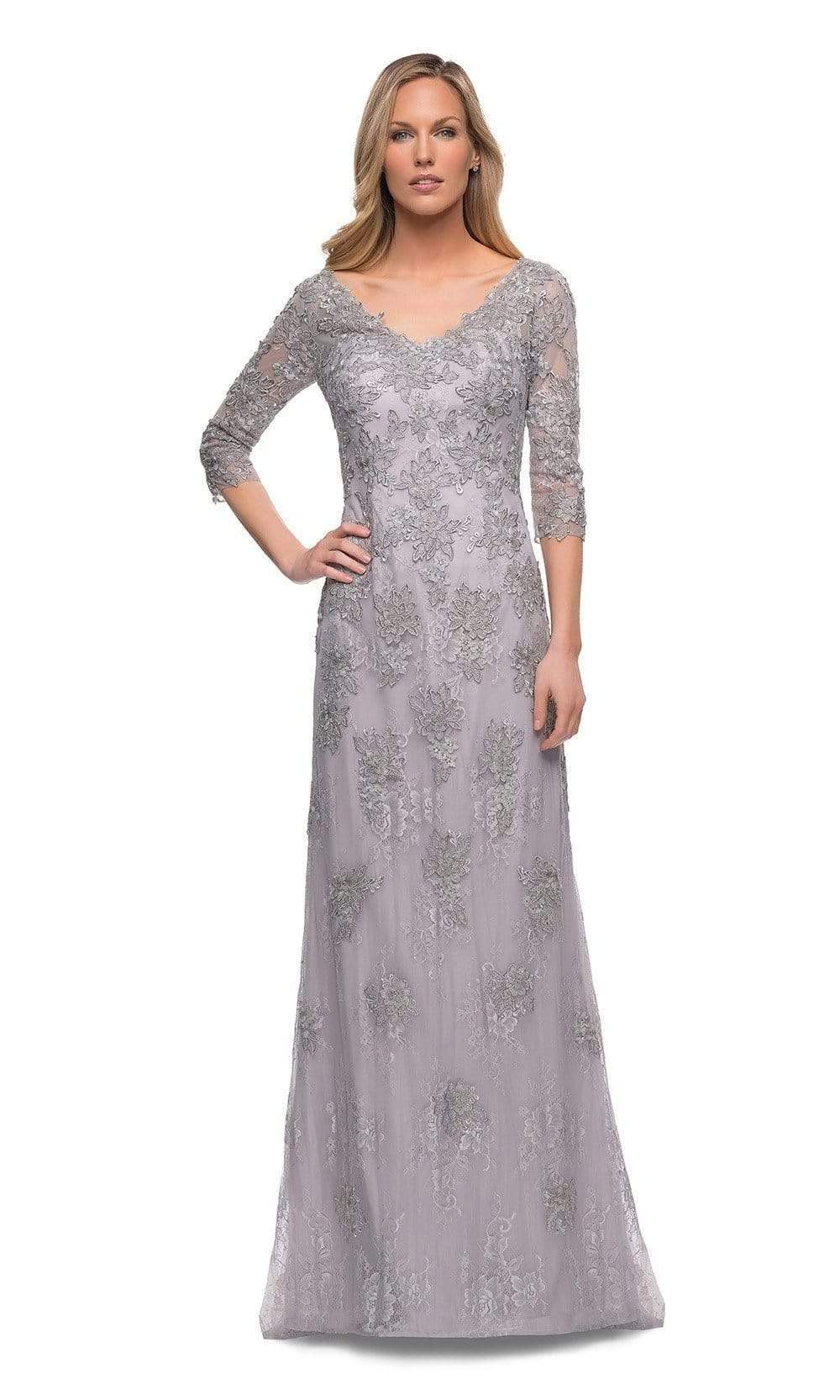 Image of La Femme - 29379 Quarter Sleeve Lace Formal Dress