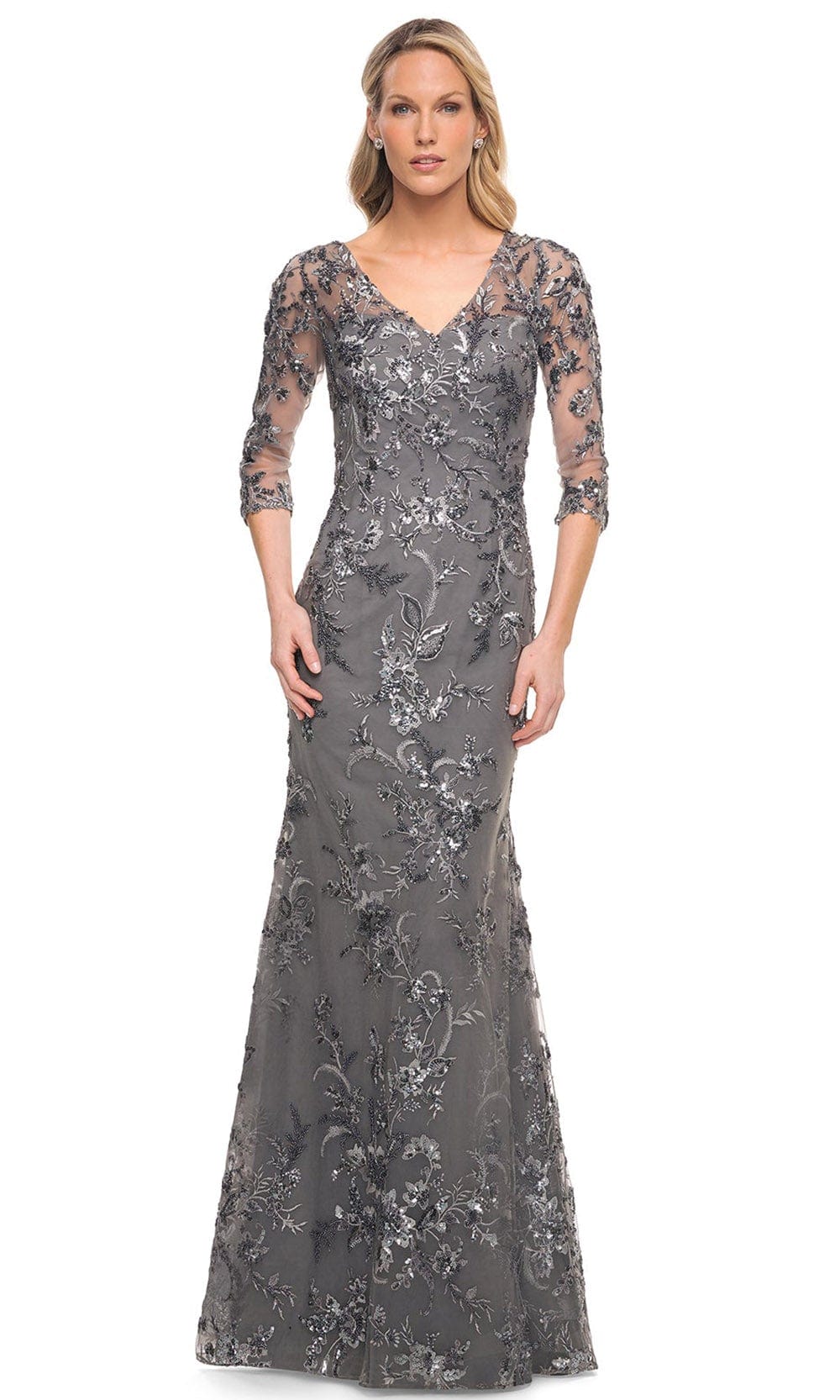 Image of La Femme 29976 - Embroidered Sheer Mother of the Groom Sheath Dress
