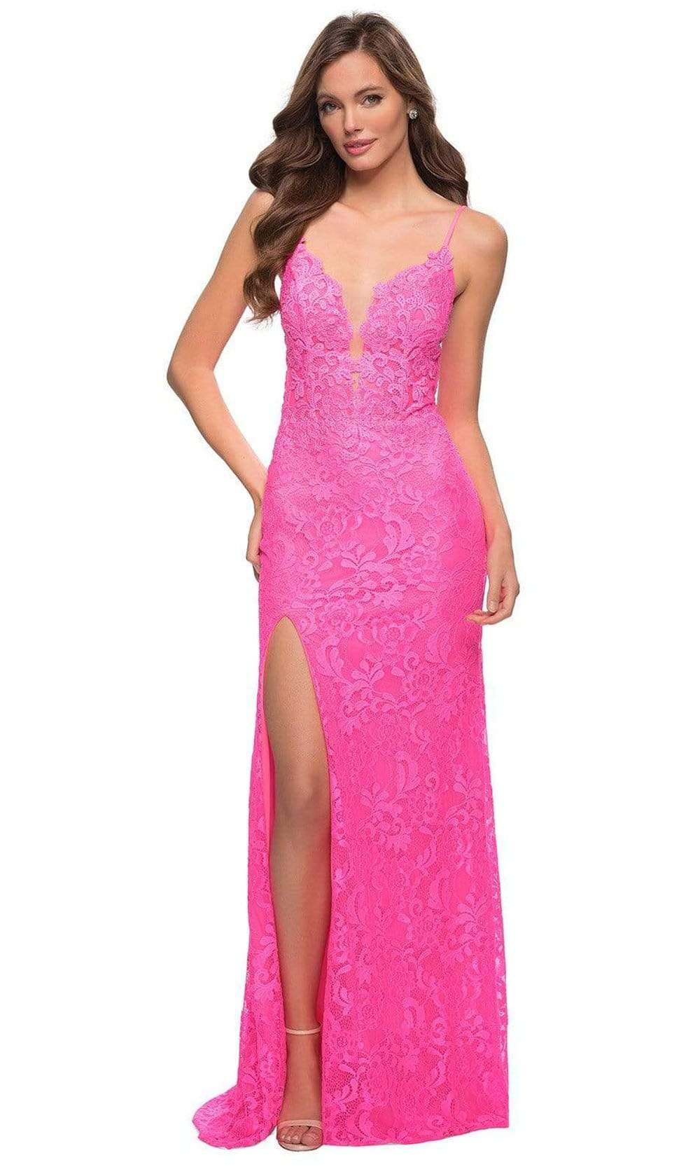 Image of La Femme - 29987 Lace High Slit Evening Dress
