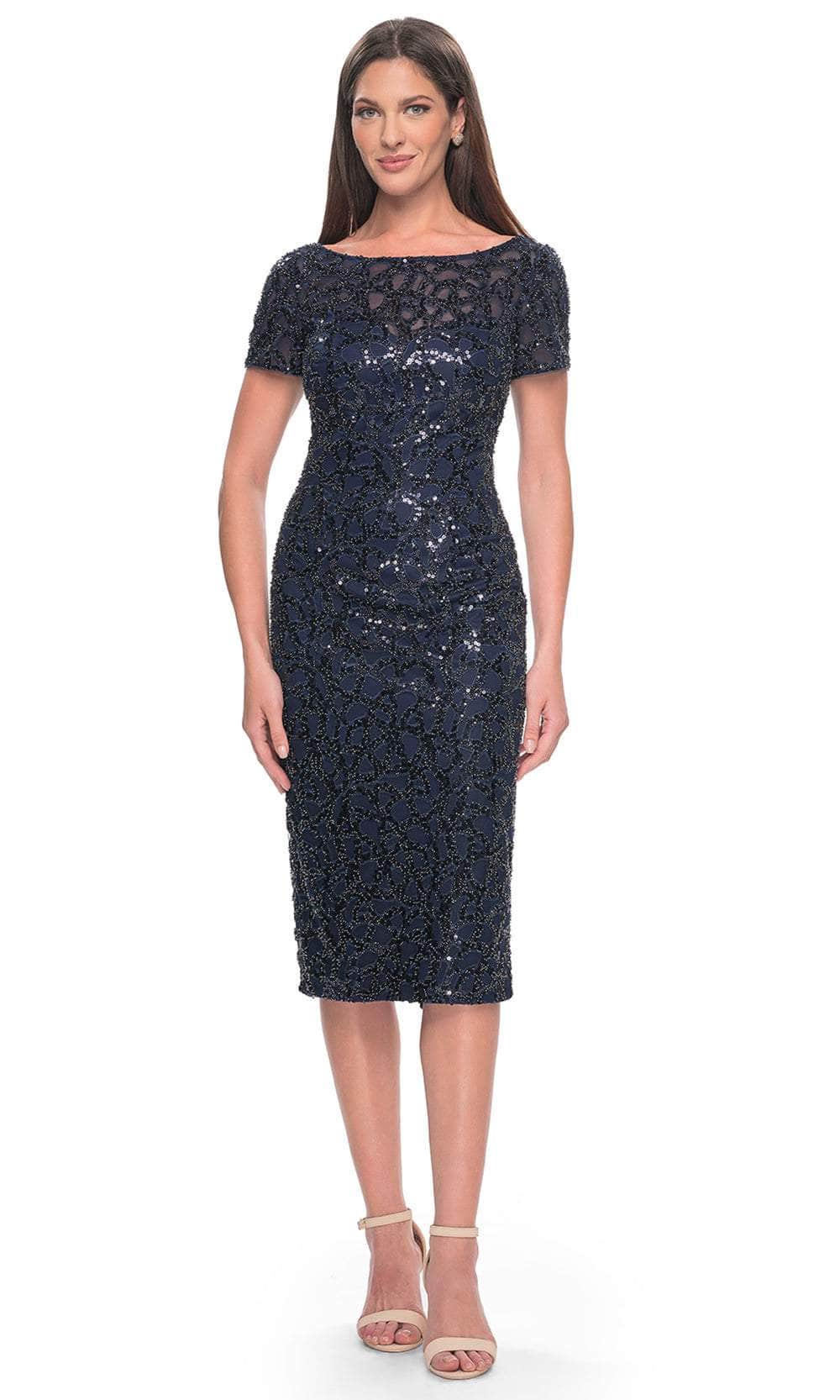 Image of La Femme 30043 - Intricate Sequin Pattern Short Sleeve Dress