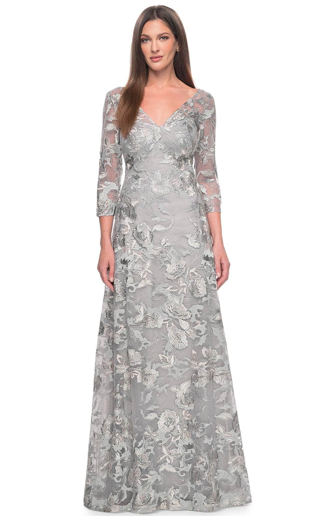 Image of La Femme 30062 - Embroidered Quarter Sleeve Prom Gown