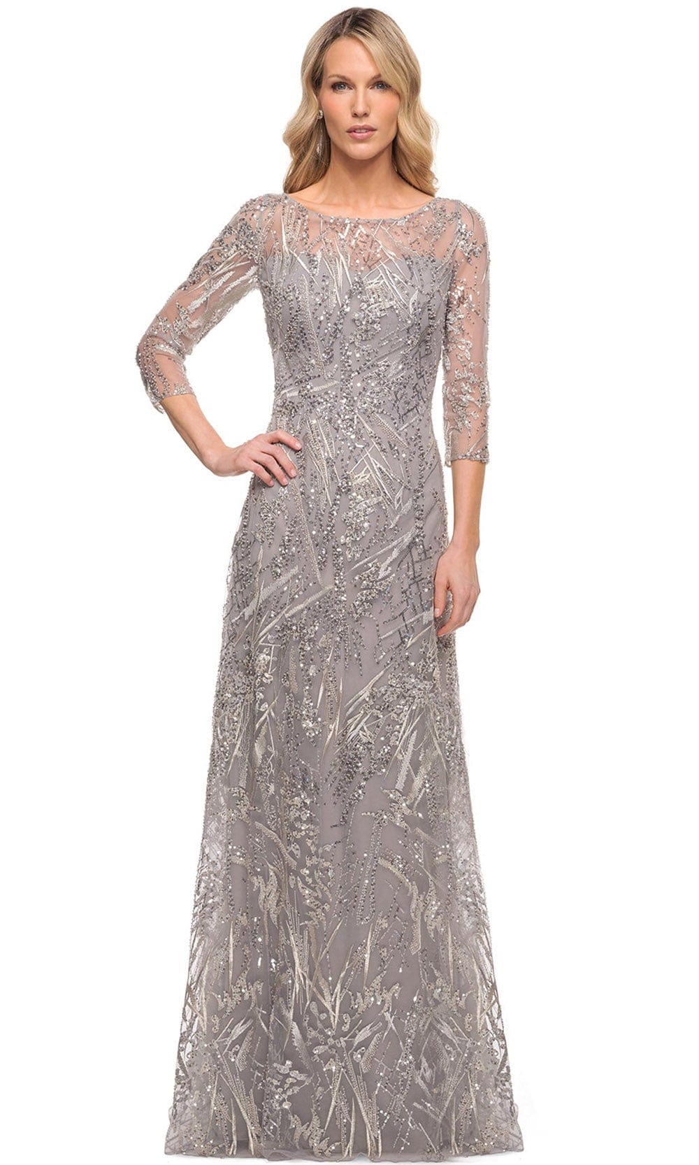 Image of La Femme 30161 - Embroidered Sheer Lace A-Line Mother of the Groom Dress