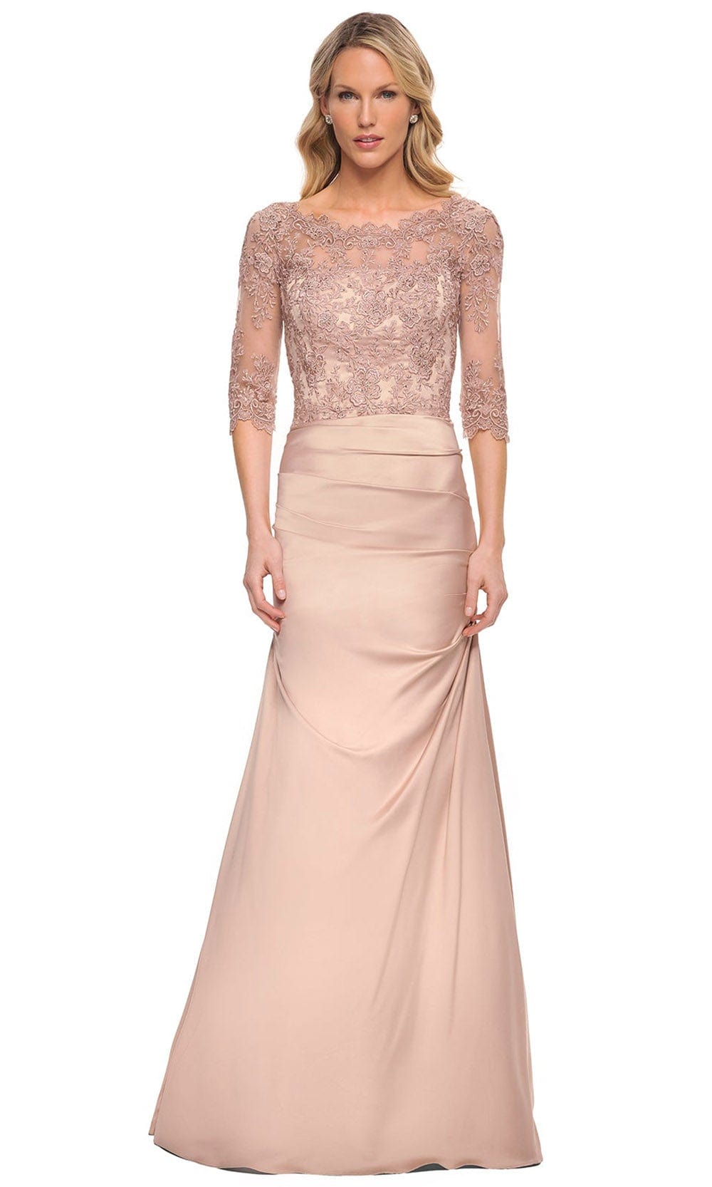Image of La Femme 30162 - Lace And Satin Sheer Gown