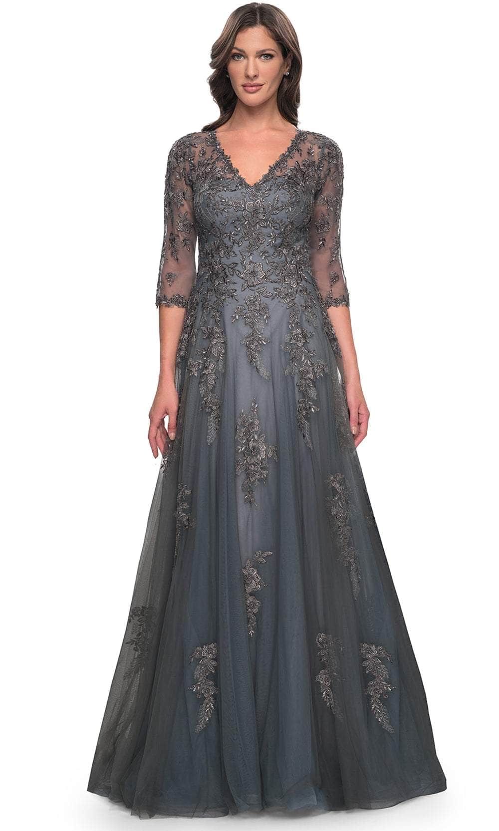 Image of La Femme 30201 - V-Neck Embroidered Long Dress