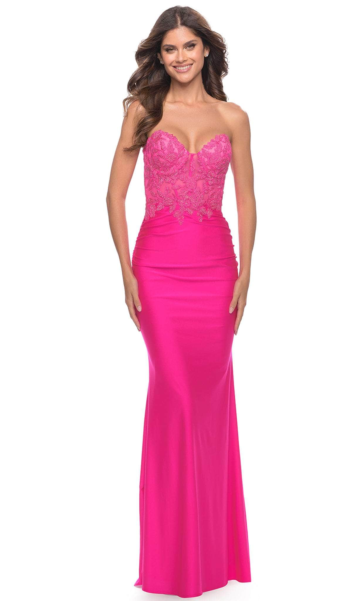 Image of La Femme 30696 - Embroidered Lace Strapless Gown