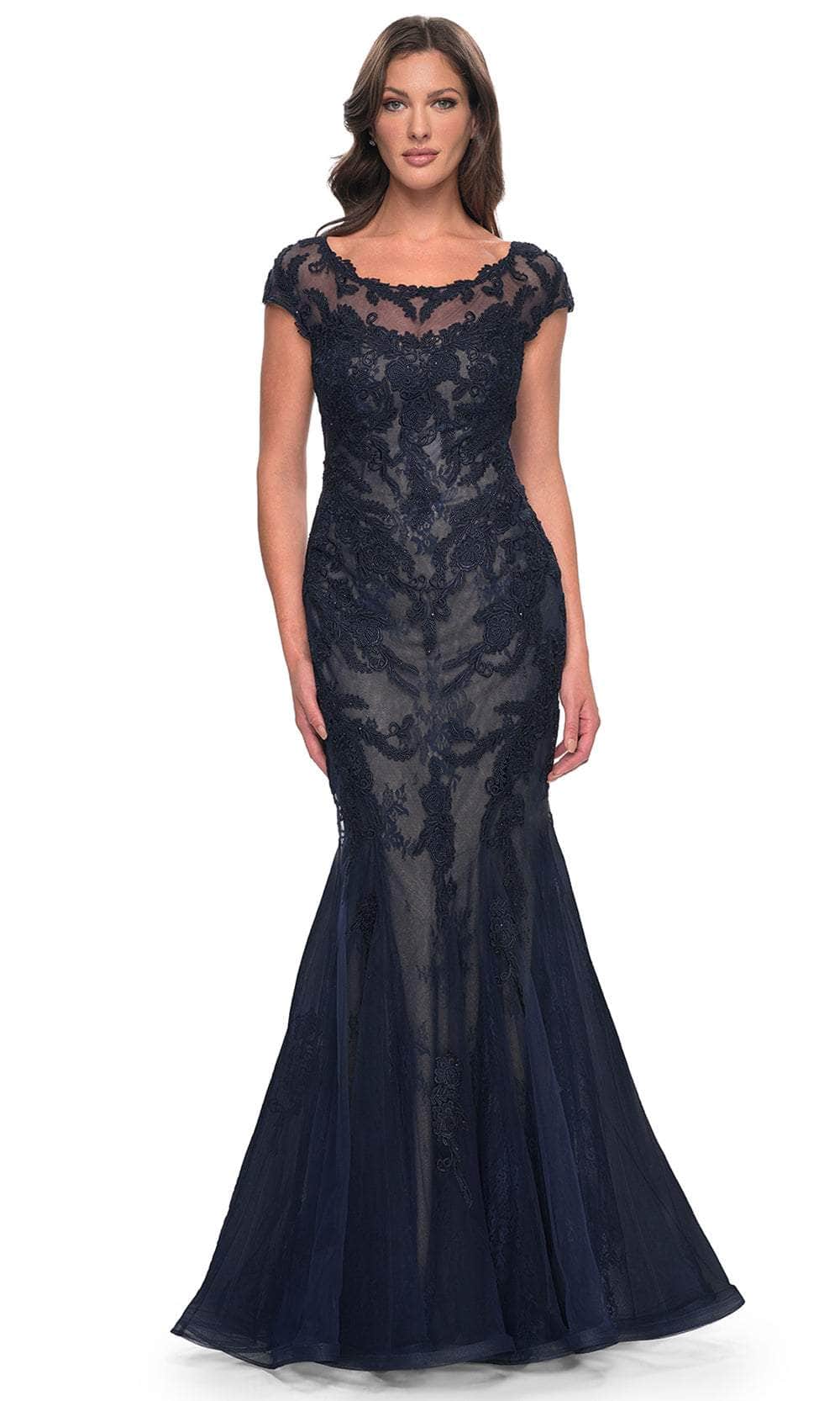 Image of La Femme 30876 - Cap Sleeve Embroidered Prom Gown