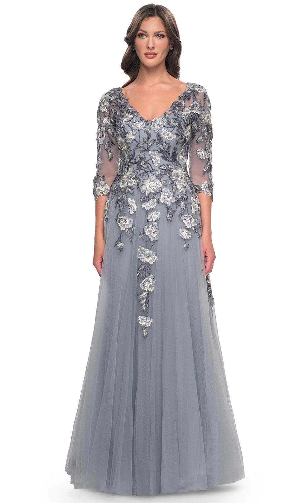 Image of La Femme 30968 - Quarter Sleeve Embroidered Long Gown