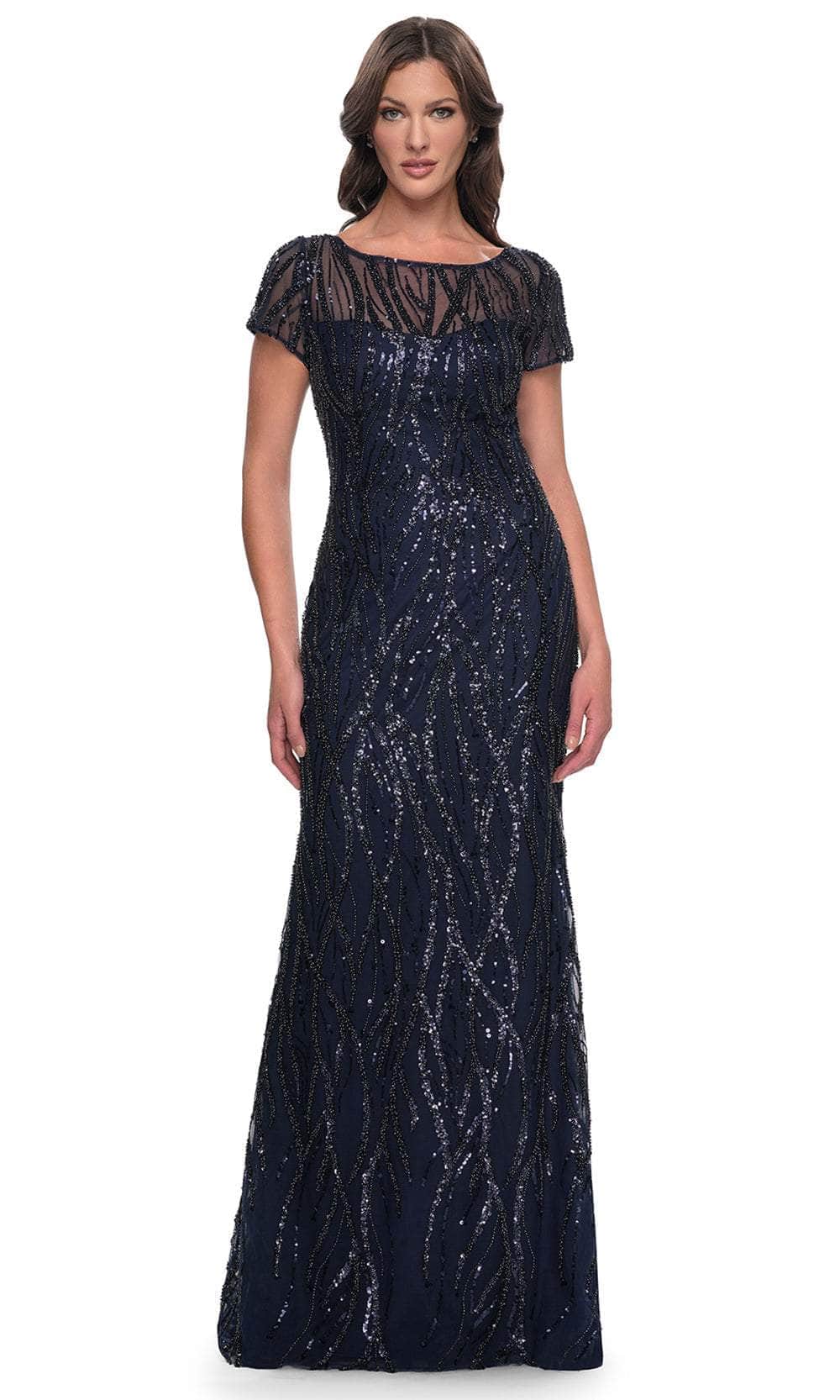 Image of La Femme 31005 - Illusion Neck Sequin Embellished Evening Dress