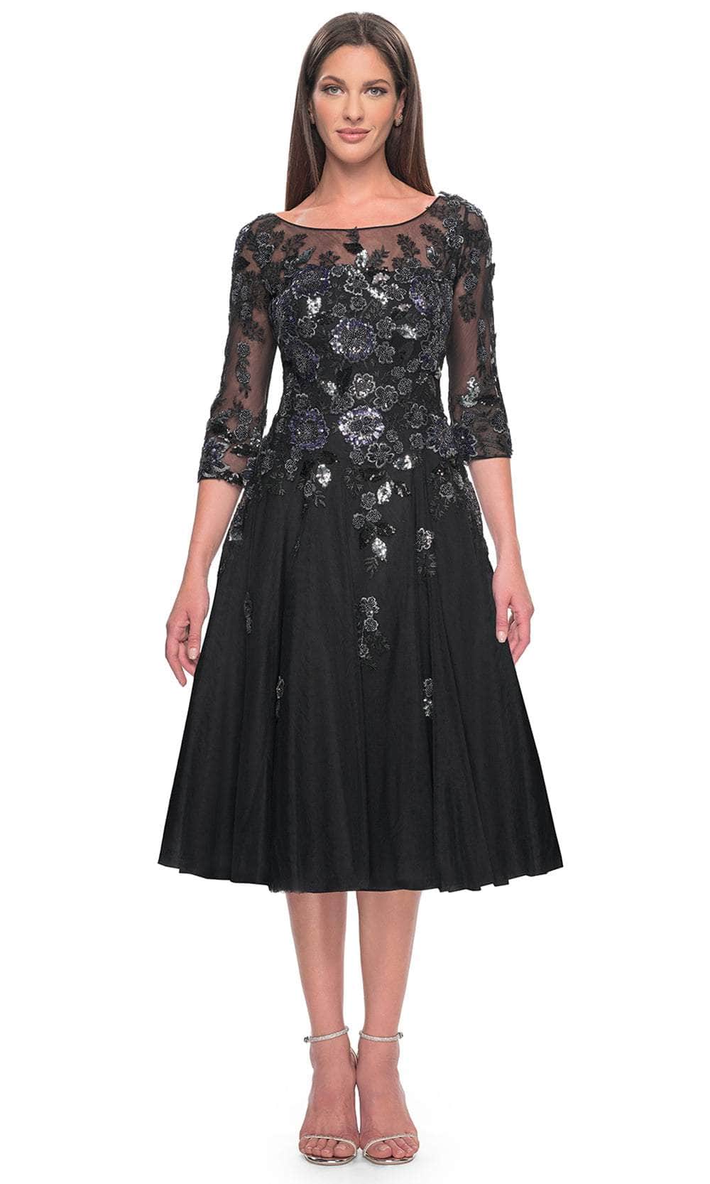 Image of La Femme 31017 - Floral Pattern Quarter Sleeve Knee-Length Dress