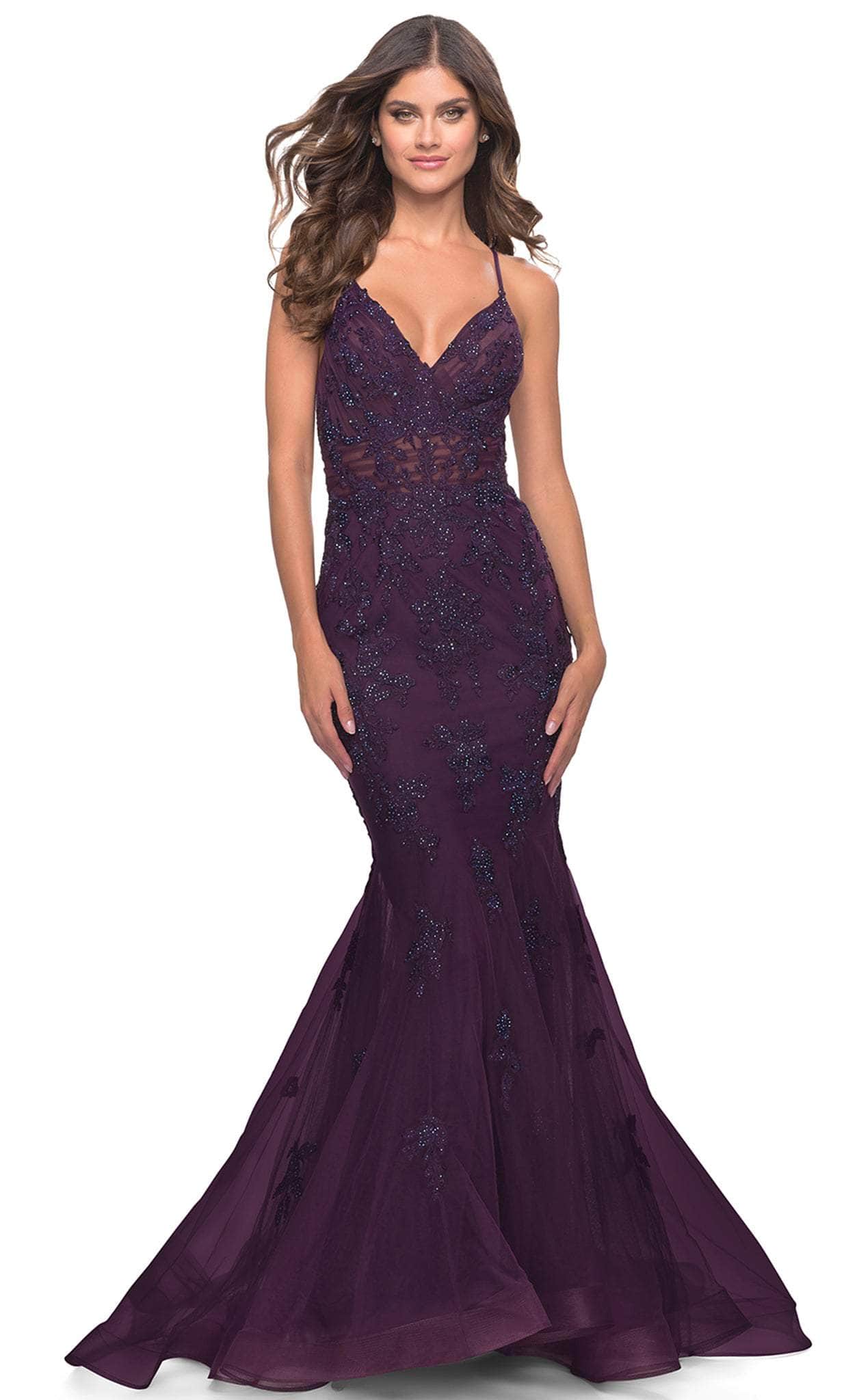 Image of La Femme 31316 - Embroidered Trumpet Sleeveless Gown