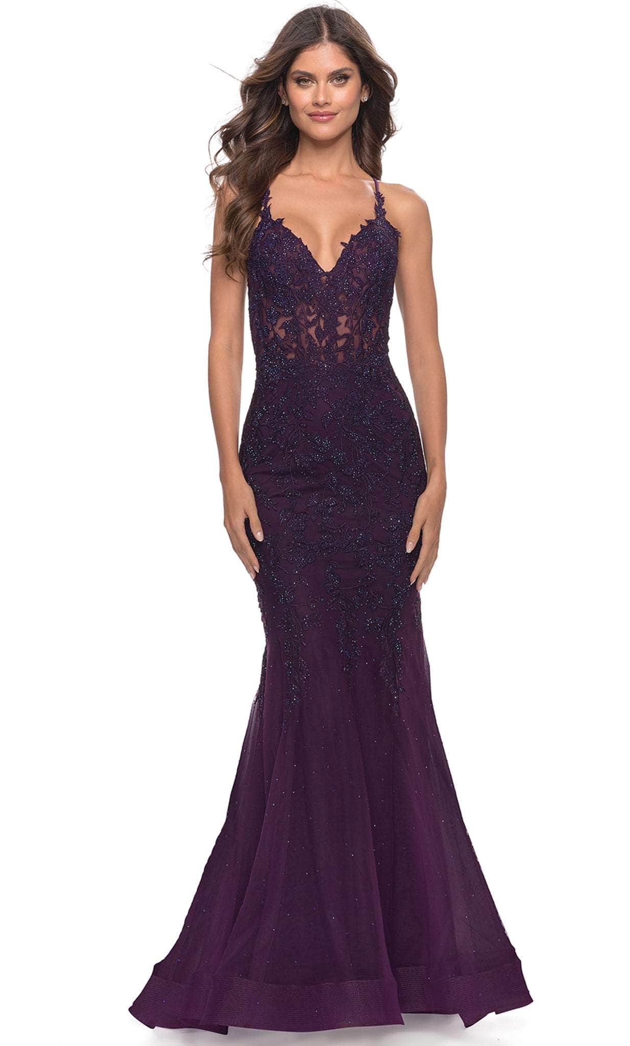 Image of La Femme 31344 - Sheer Lace Applique Long Dress
