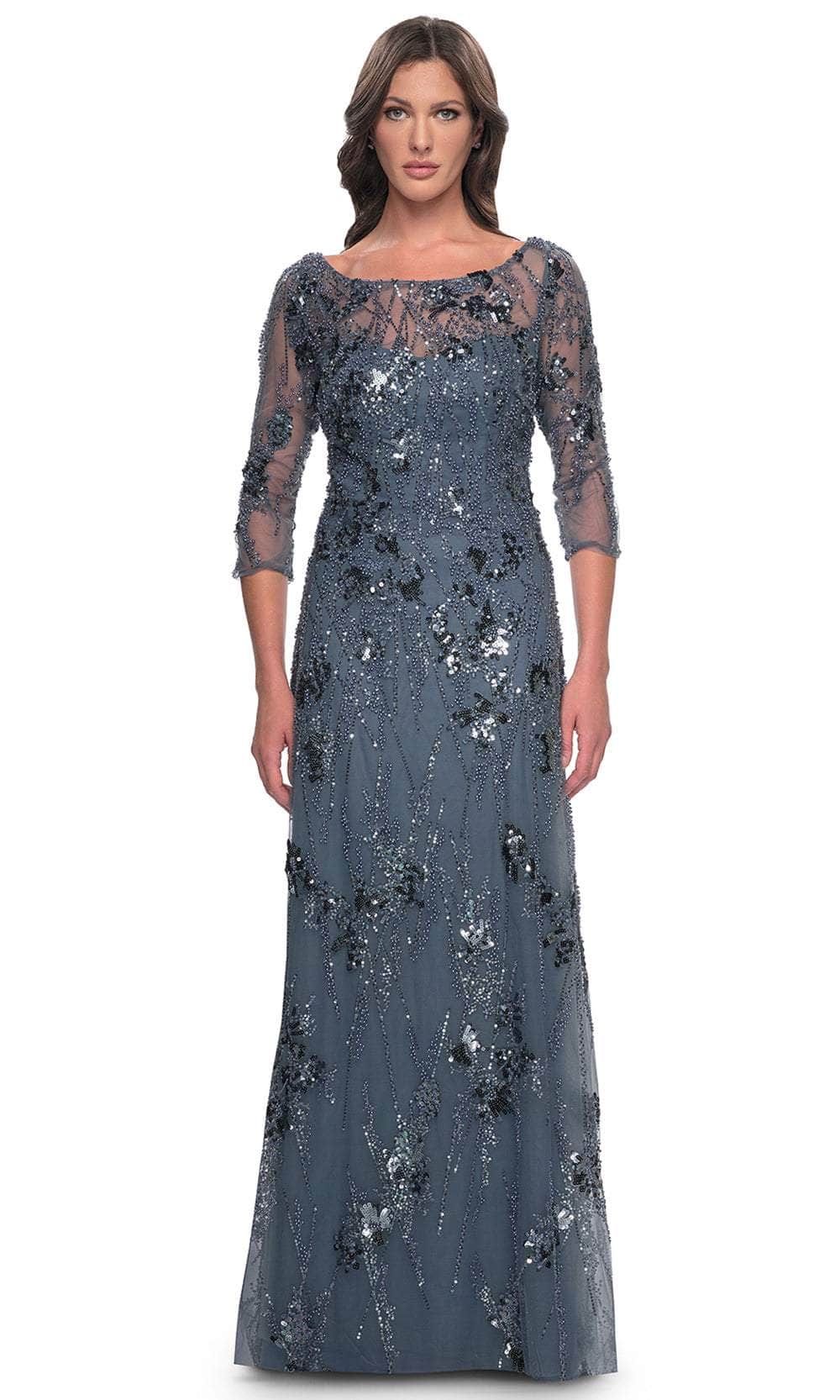Image of La Femme 31458 - Quarter Sleeve Rhinestone Embellished Evening Gown