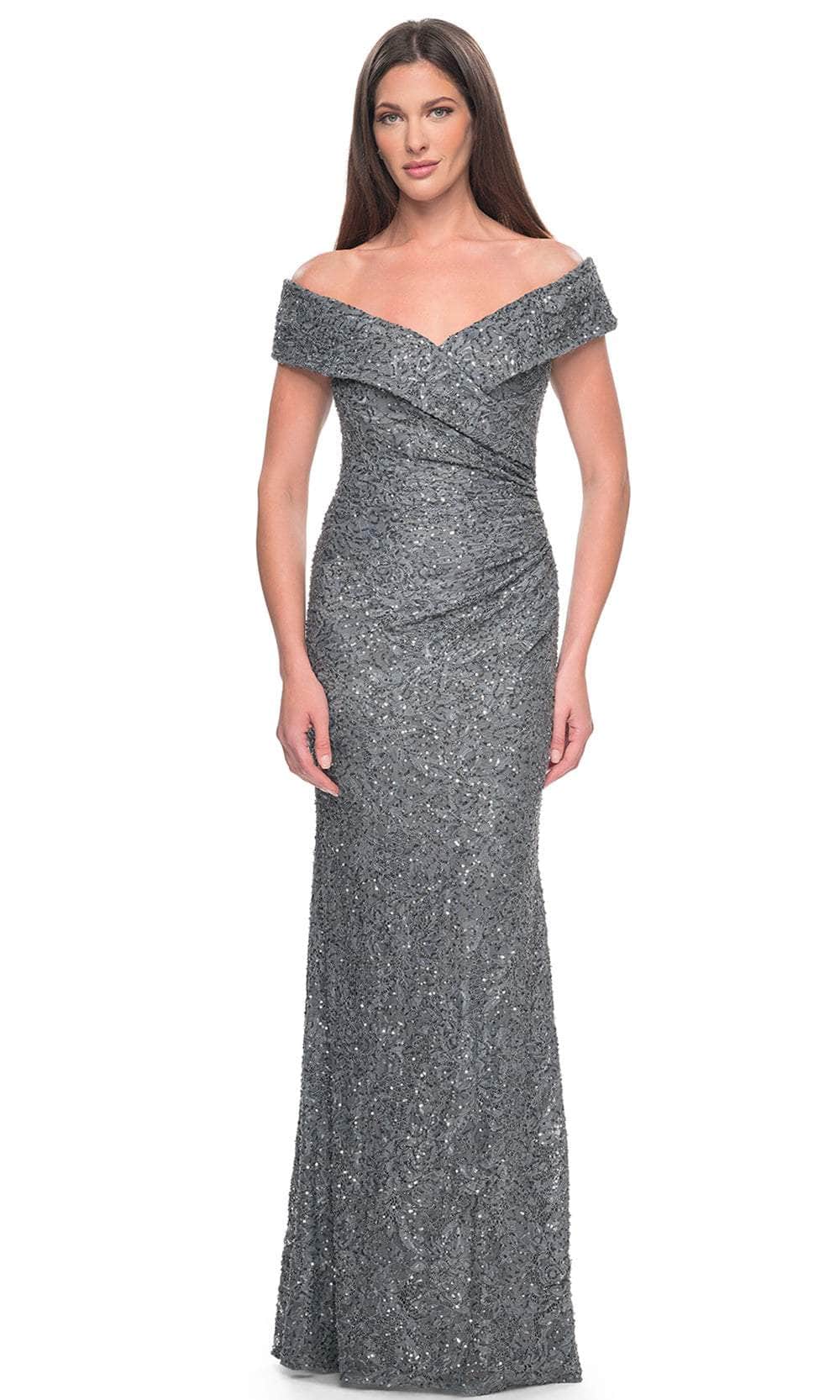 Image of La Femme 31679 - Off Shoulder Lace Evening Dress