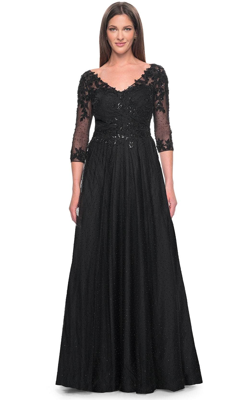 Image of La Femme 31776 - Embroidered V-Neck Evening Dress