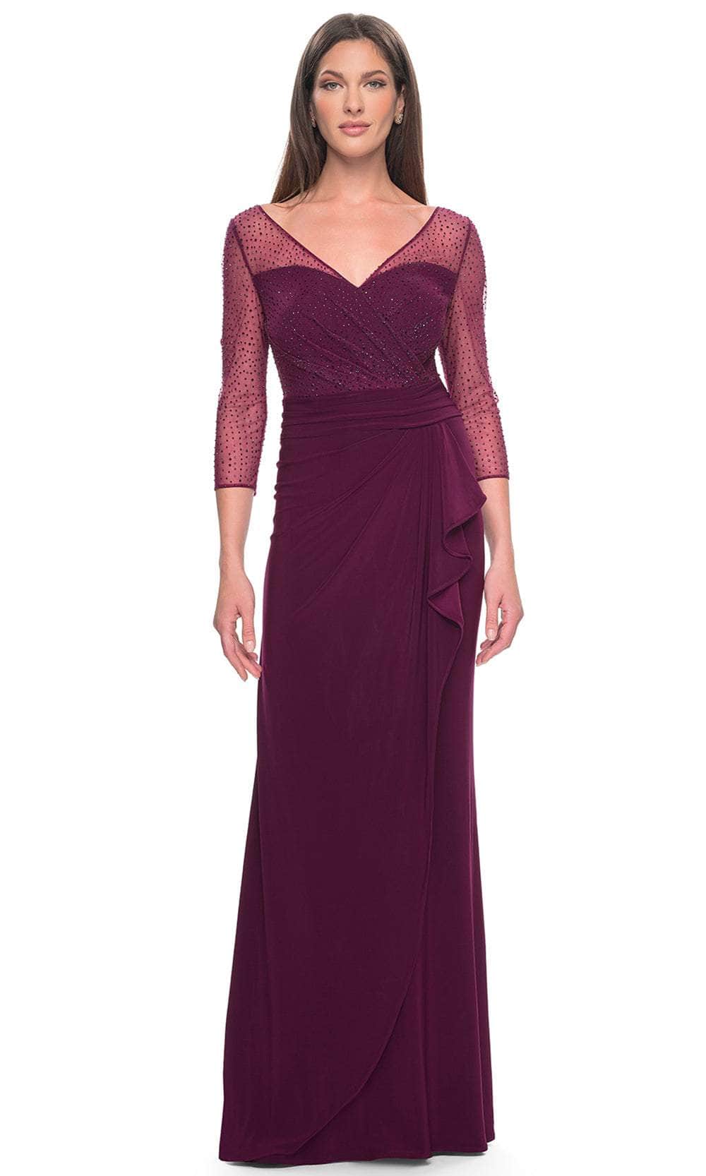 Image of La Femme 31777 - Illusion V-Neck Rhinestone Formal Dress