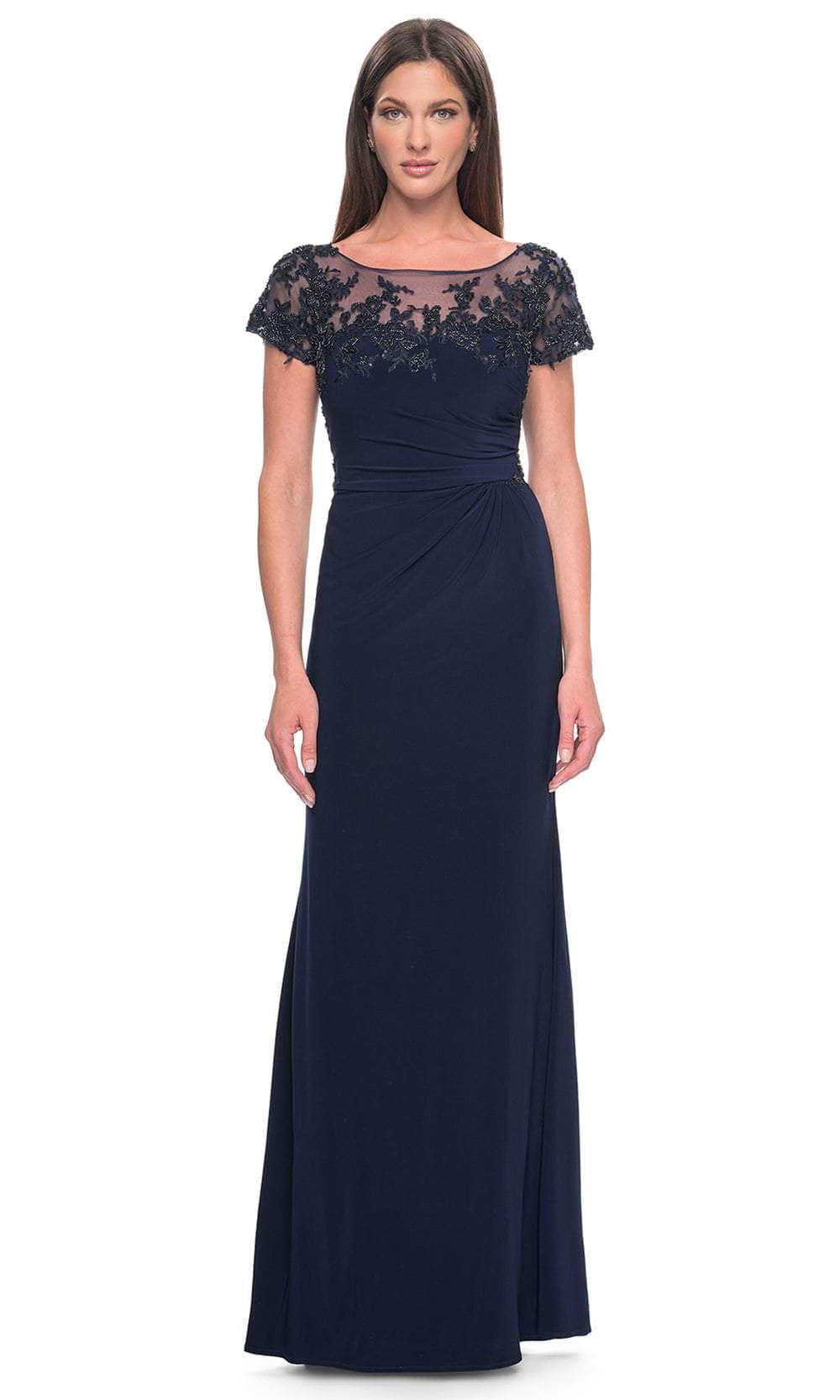Image of La Femme 31805 - Short Sleeve Ruched Detailed Evening Dress