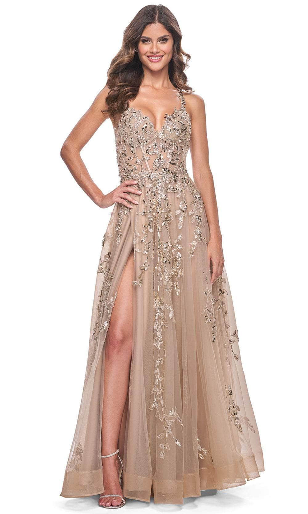 Image of La Femme 32052 - Sleeveless Sequin Lace Prom Gown