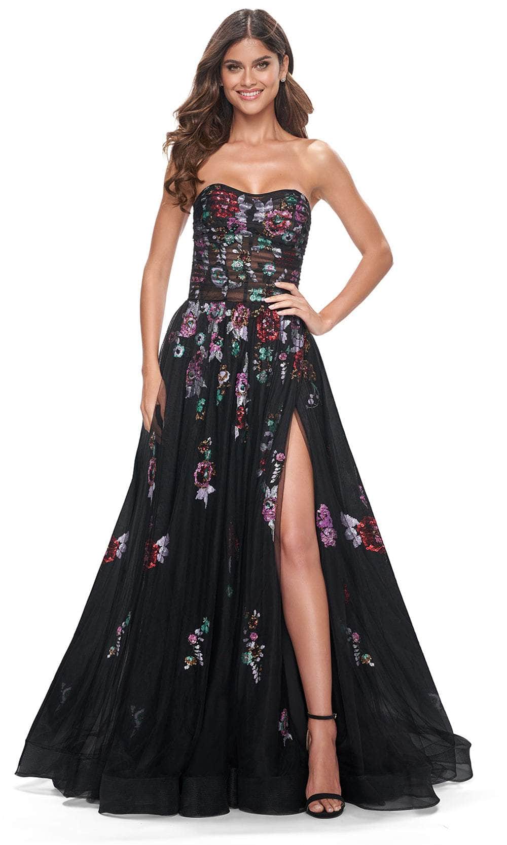 Image of La Femme 32072 - Strapless Floral Sequin Embellished Prom Gown