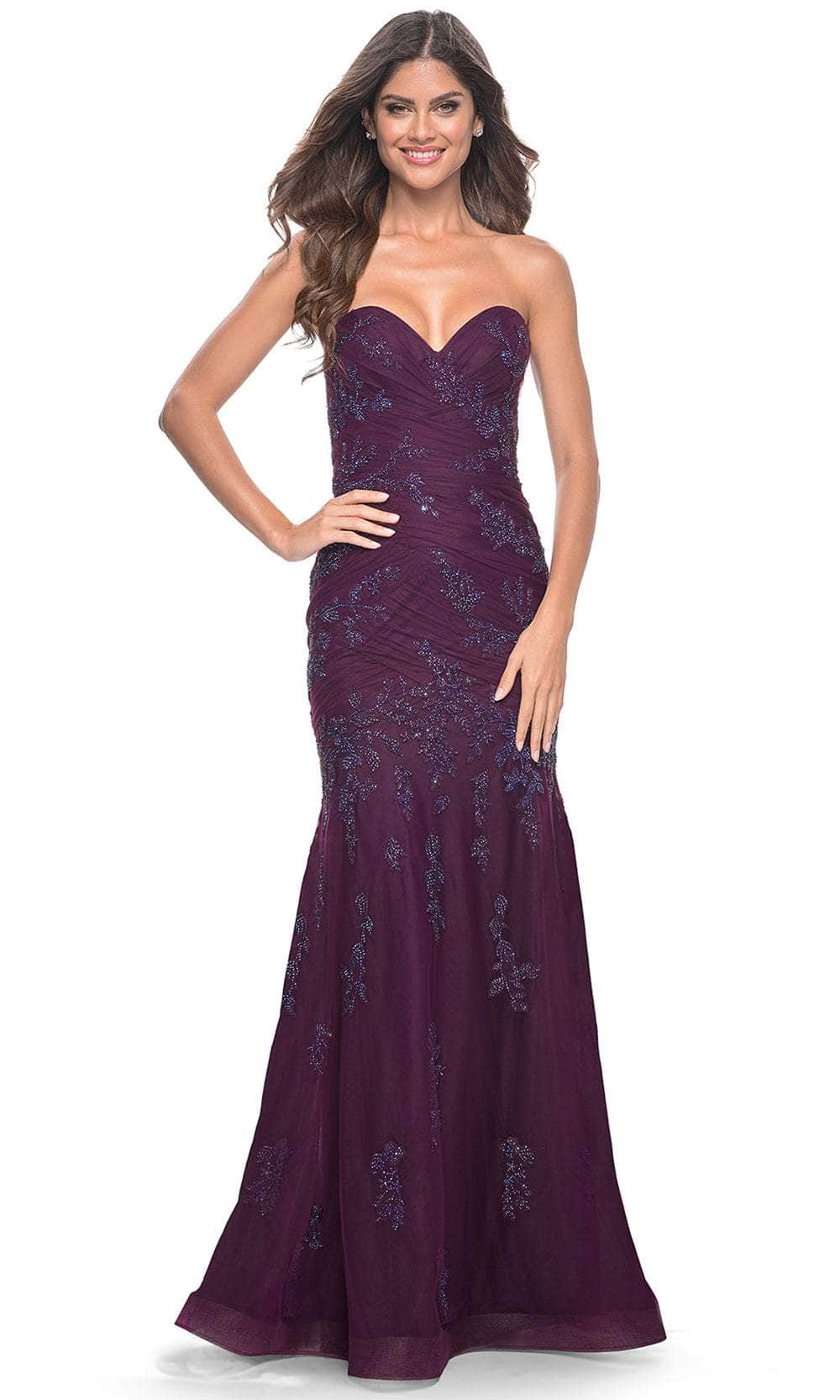 Image of La Femme 32121 - Beaded Applique Strapless Prom Gown