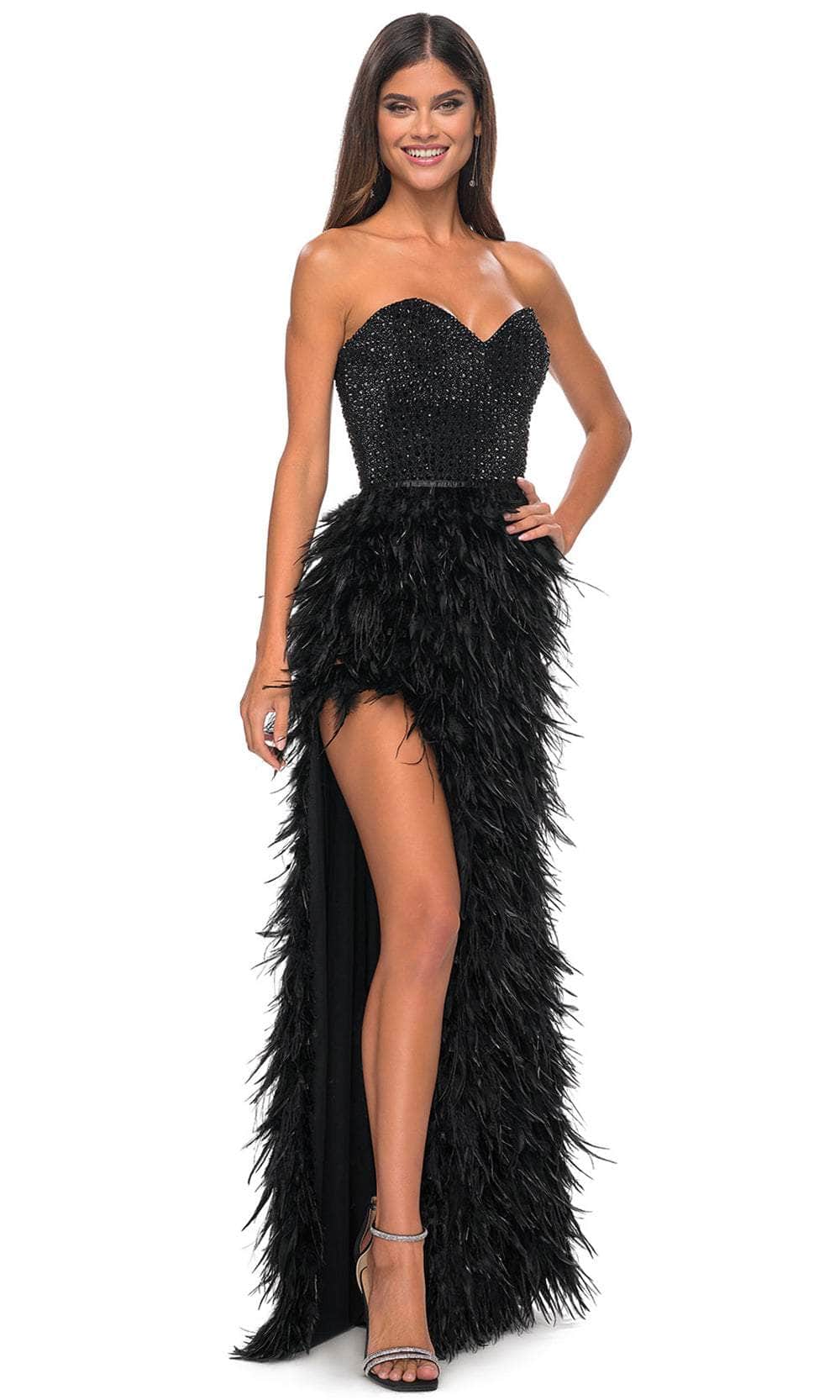 Image of La Femme 32165 - Sweetheart Feather Skirt Prom Gown