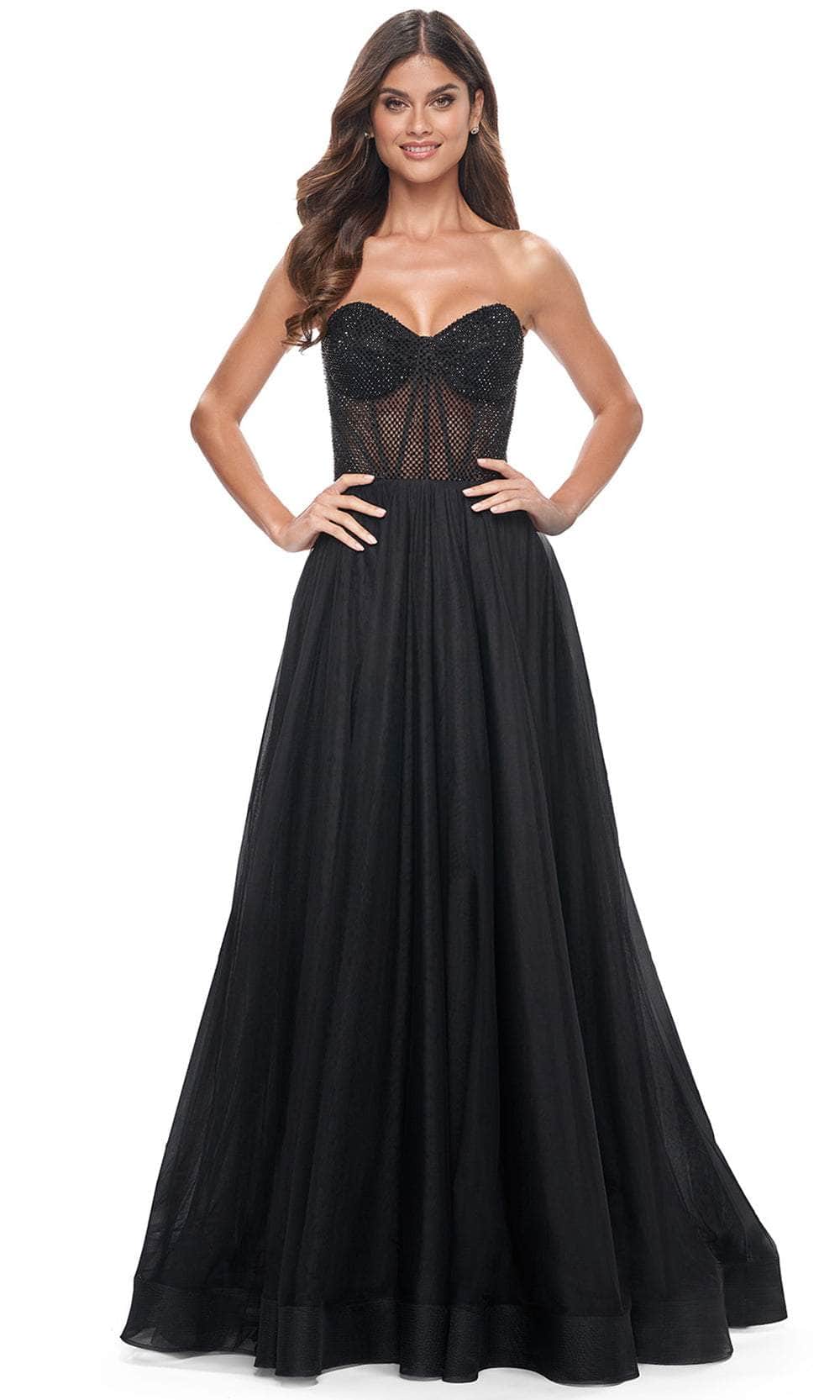 Image of La Femme 32216 - Fishnet A-Line Prom Dress