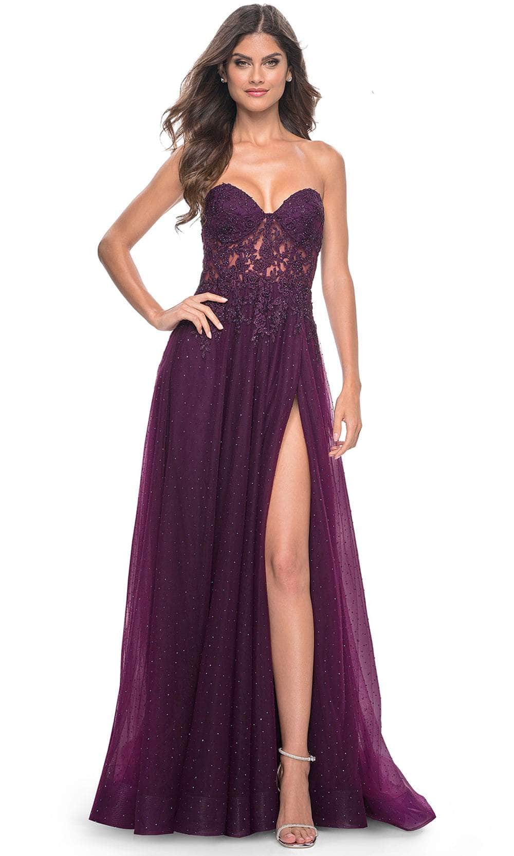 Image of La Femme 32253 - Embroidered Strapless A-Line Prom Gown