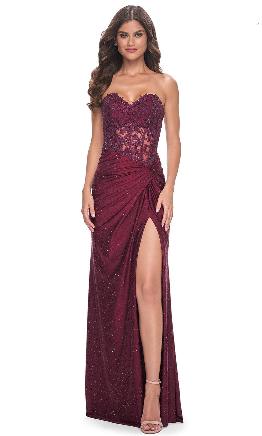 Image of La Femme 32301 - Embroidered Corset Strapless Prom Dress