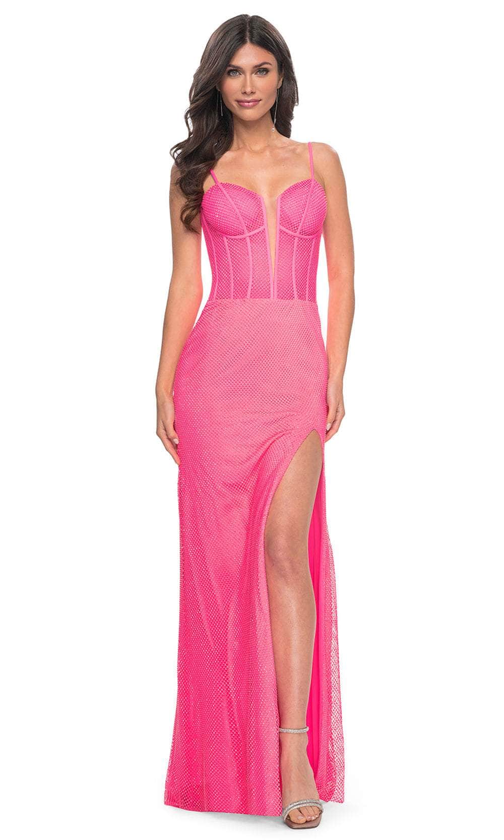 Image of La Femme 32426 - Illusion Deep V-Neck Boned Bodice Prom Gown