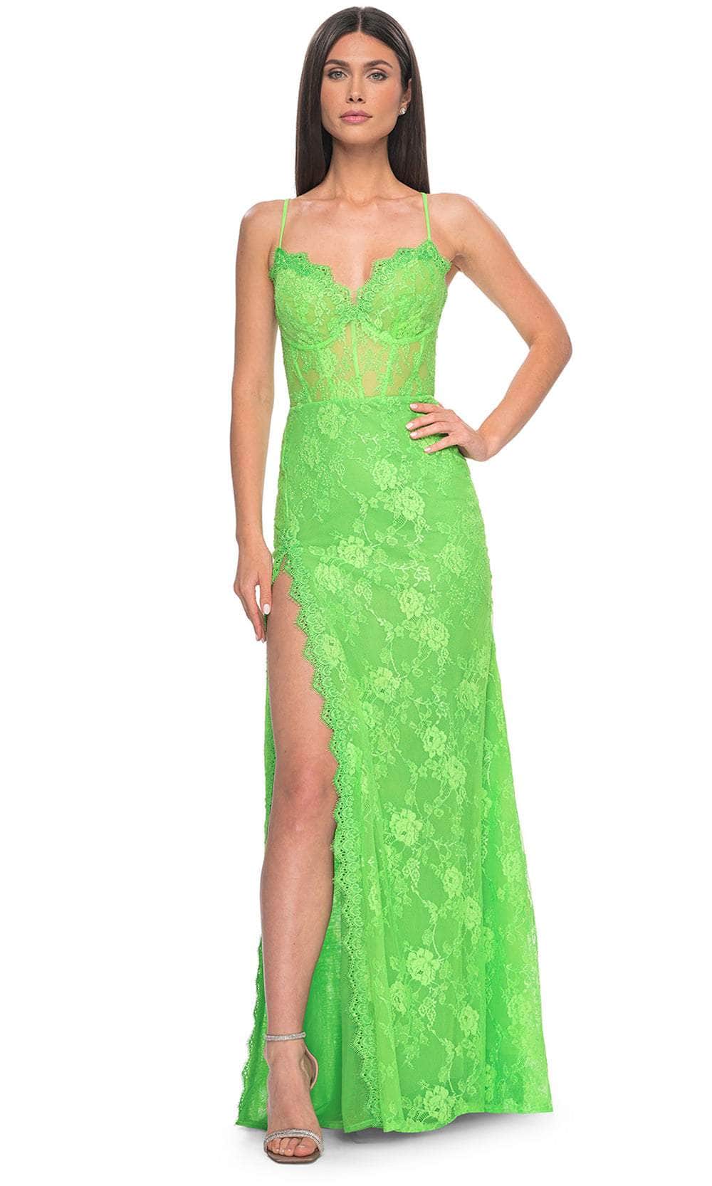 Image of La Femme 32441 - Floral Lace V-Neck Prom Gown