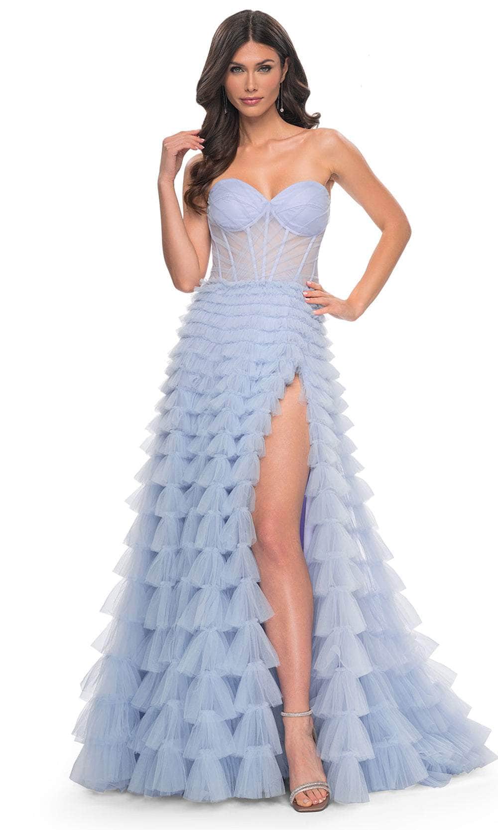 Image of La Femme 32447 - Sweetheart Tiered Tulle Prom Gown