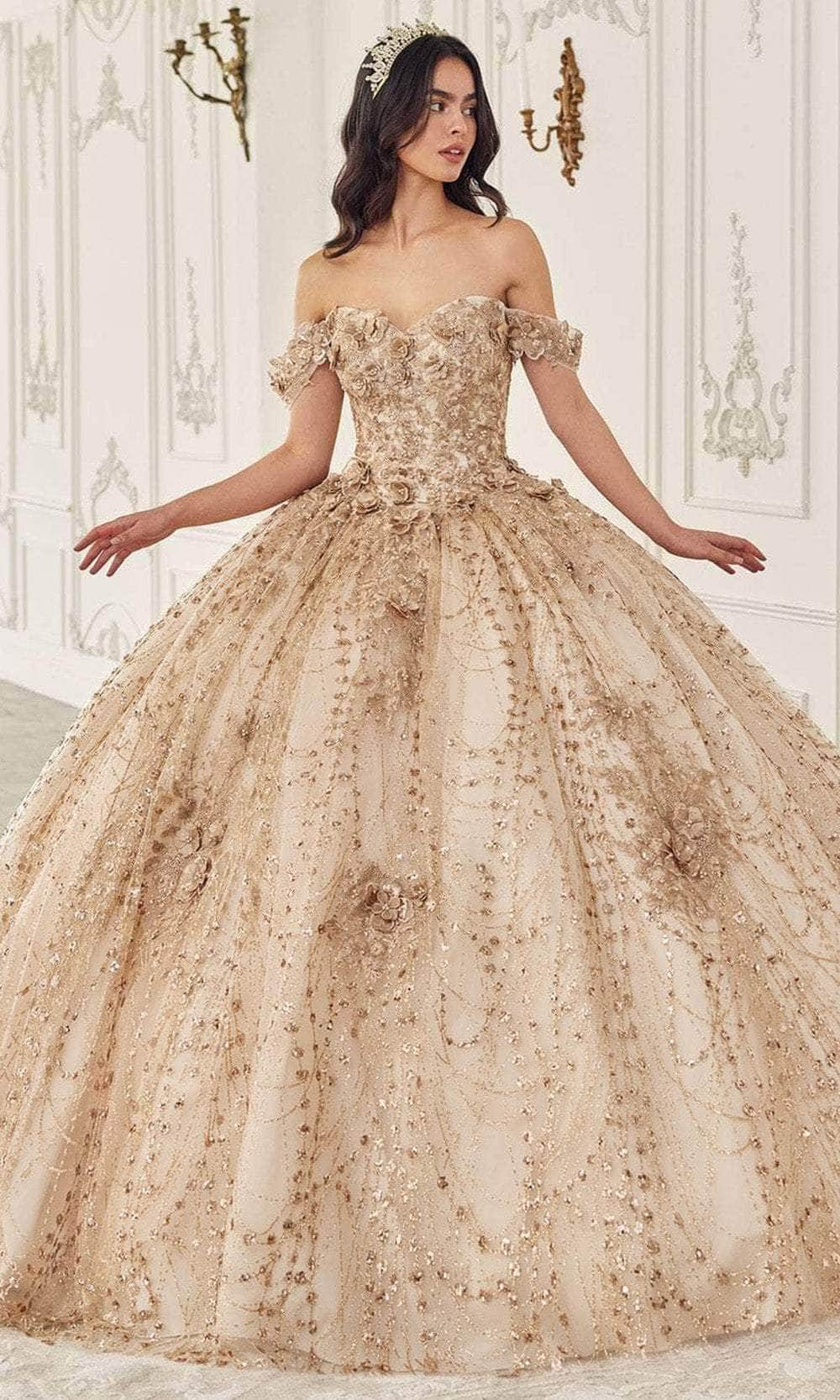 Image of Ladivine 15712 - Glitter Off Shoulder Ballgown