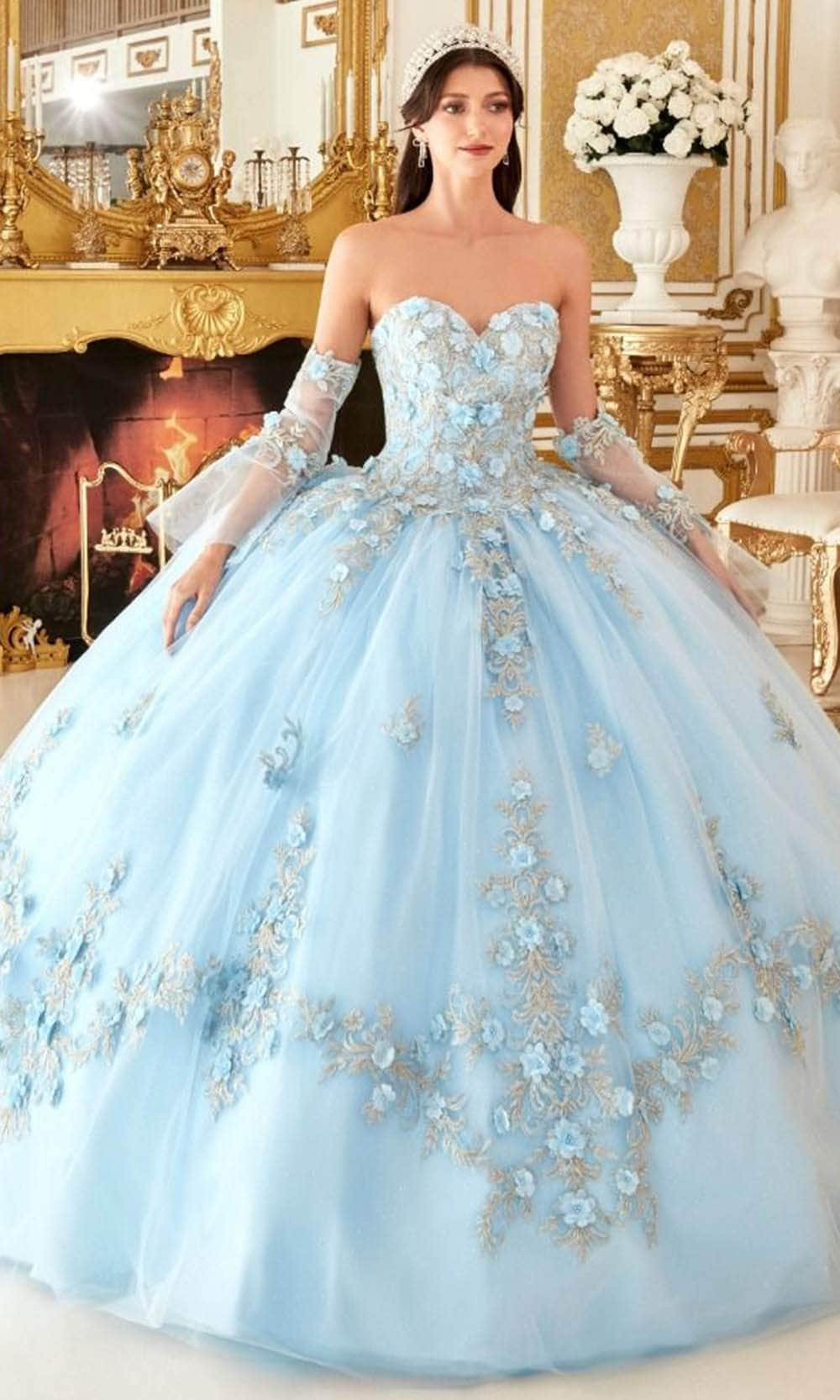 Image of Ladivine 15714 - Strapless Floral Applique Ballgown