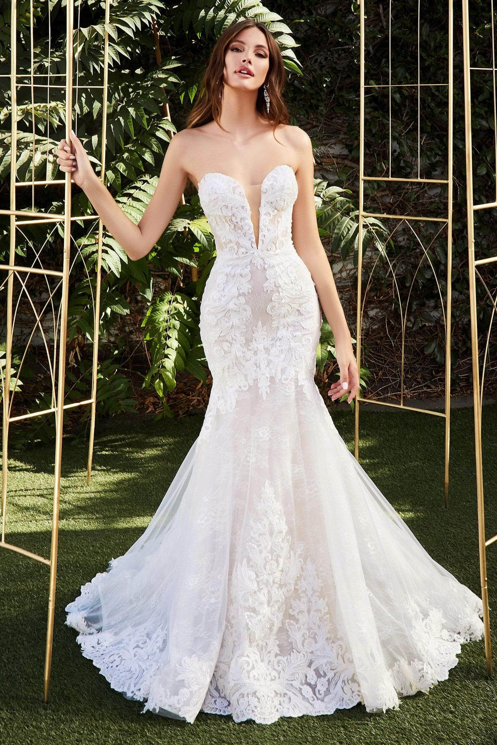 Image of Ladivine Bridal - CD928 Strapless Lace Trumpet Wedding Gown