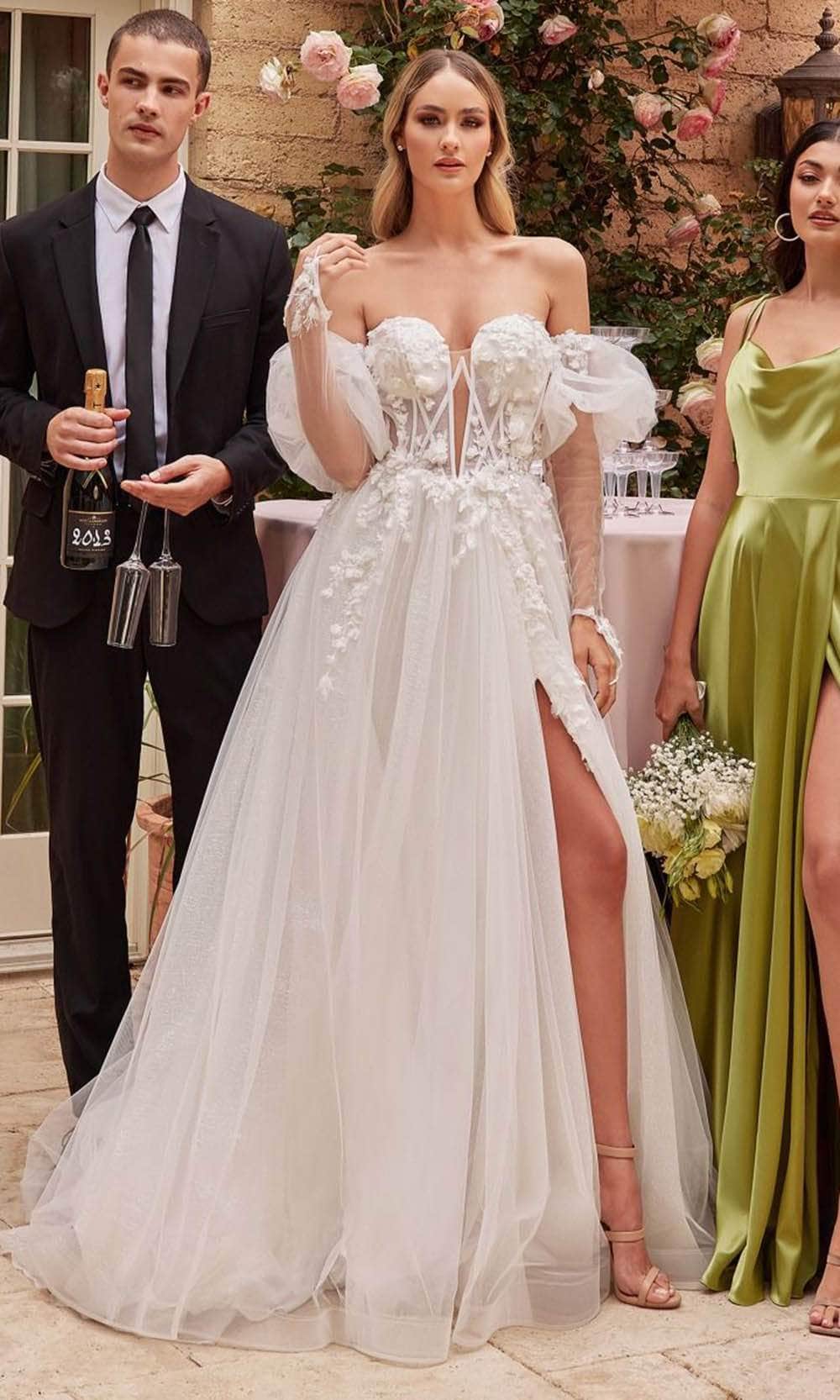Image of Ladivine CD855W - 3D Lace Applique Strapless Bridal Gown