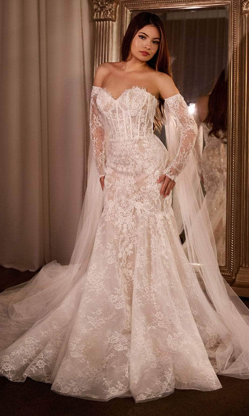 Image of Ladivine CDS424W - Embroidered Trumpet Bridal Gown