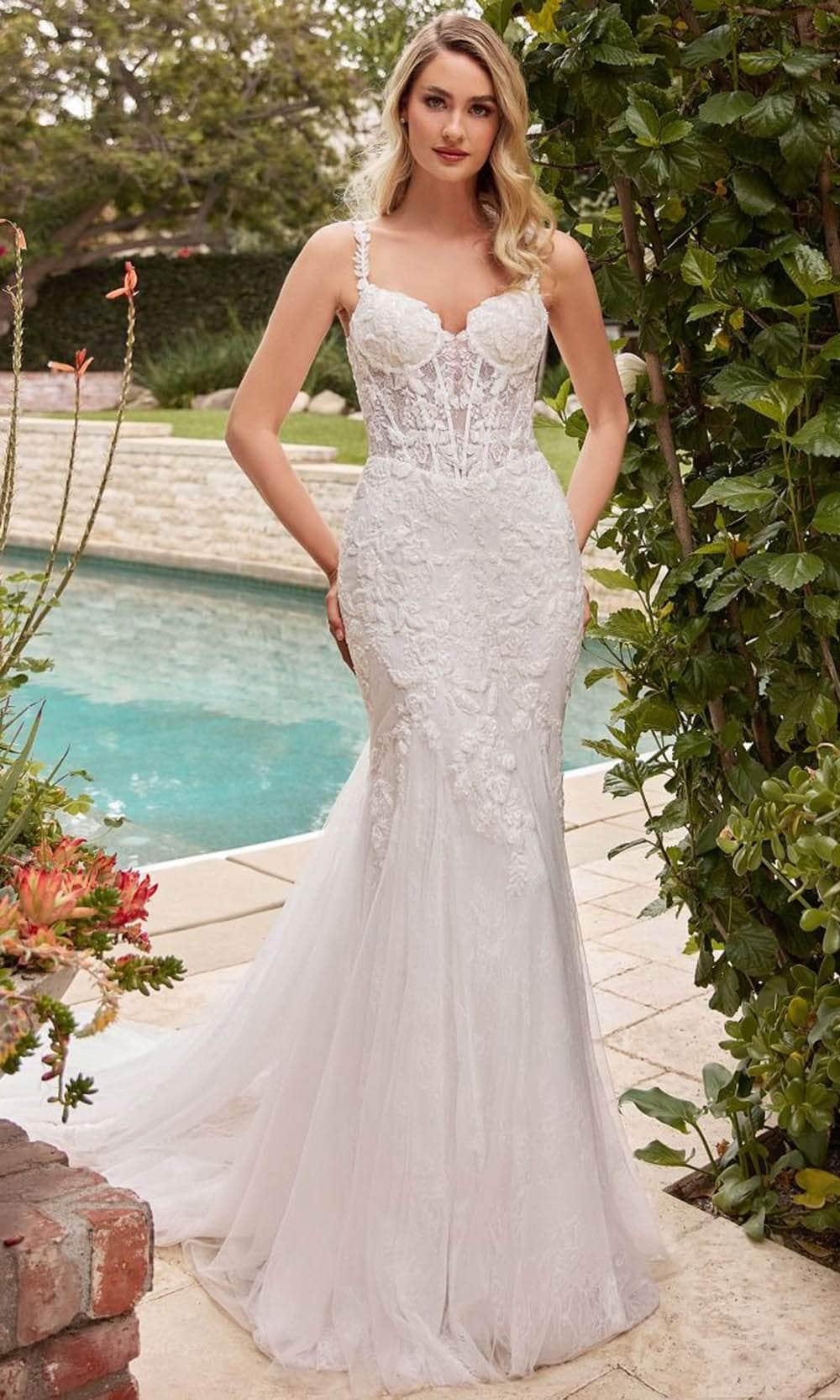 Image of Ladivine CDS432W - Lace Sleeveless Bridal Gown