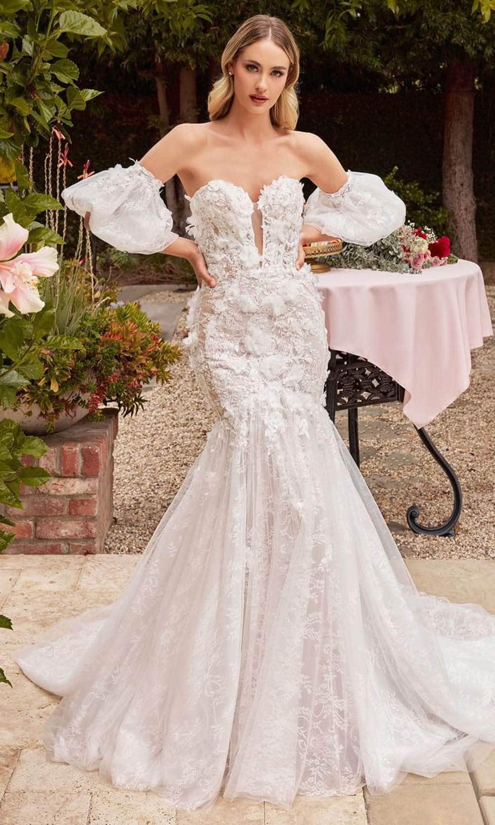 Image of Ladivine CDS434W - Lace Applique Strapless Bridal Gown
