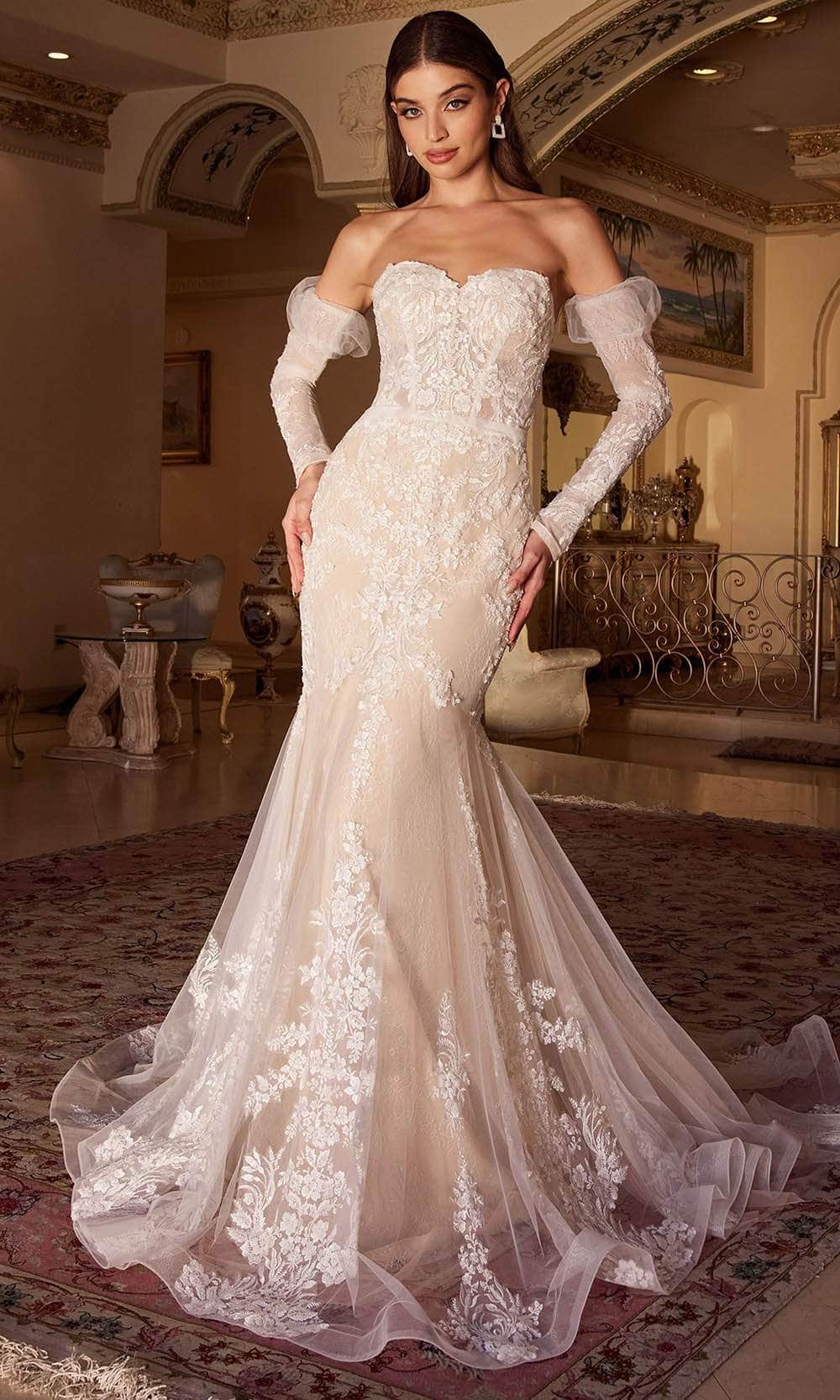 Image of Ladivine WL008 - Lace Embellished Strapless Bridal Gown