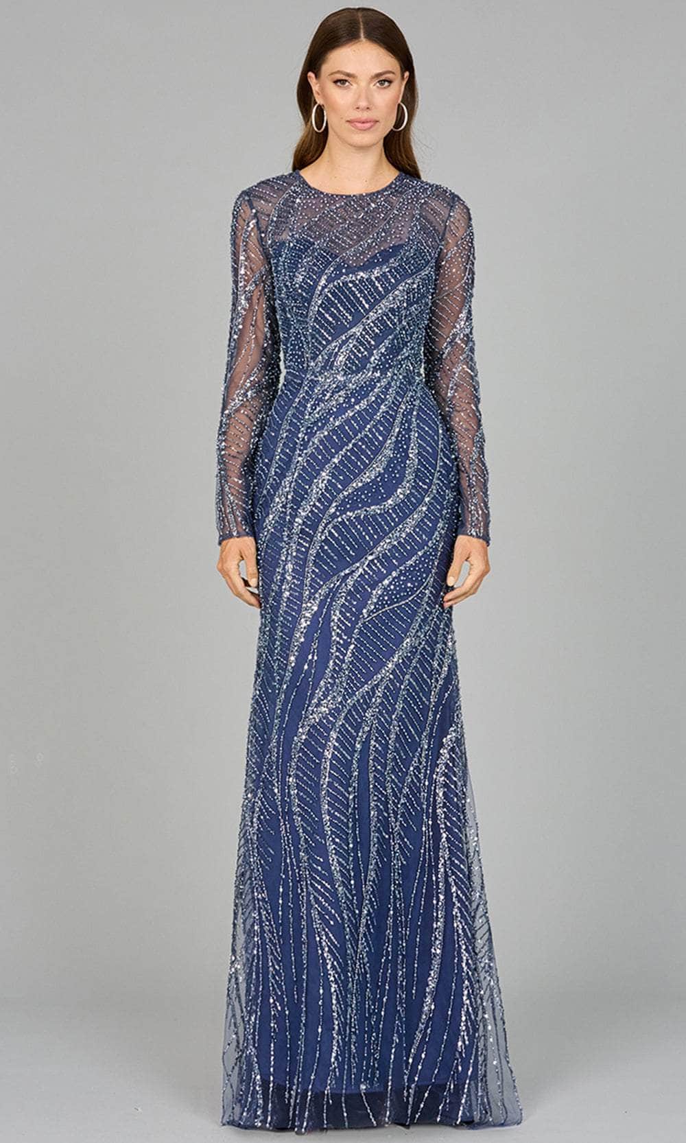 Image of Lara Dresses 29039 - Swirl Beaded Long Sleeve Formal Dress