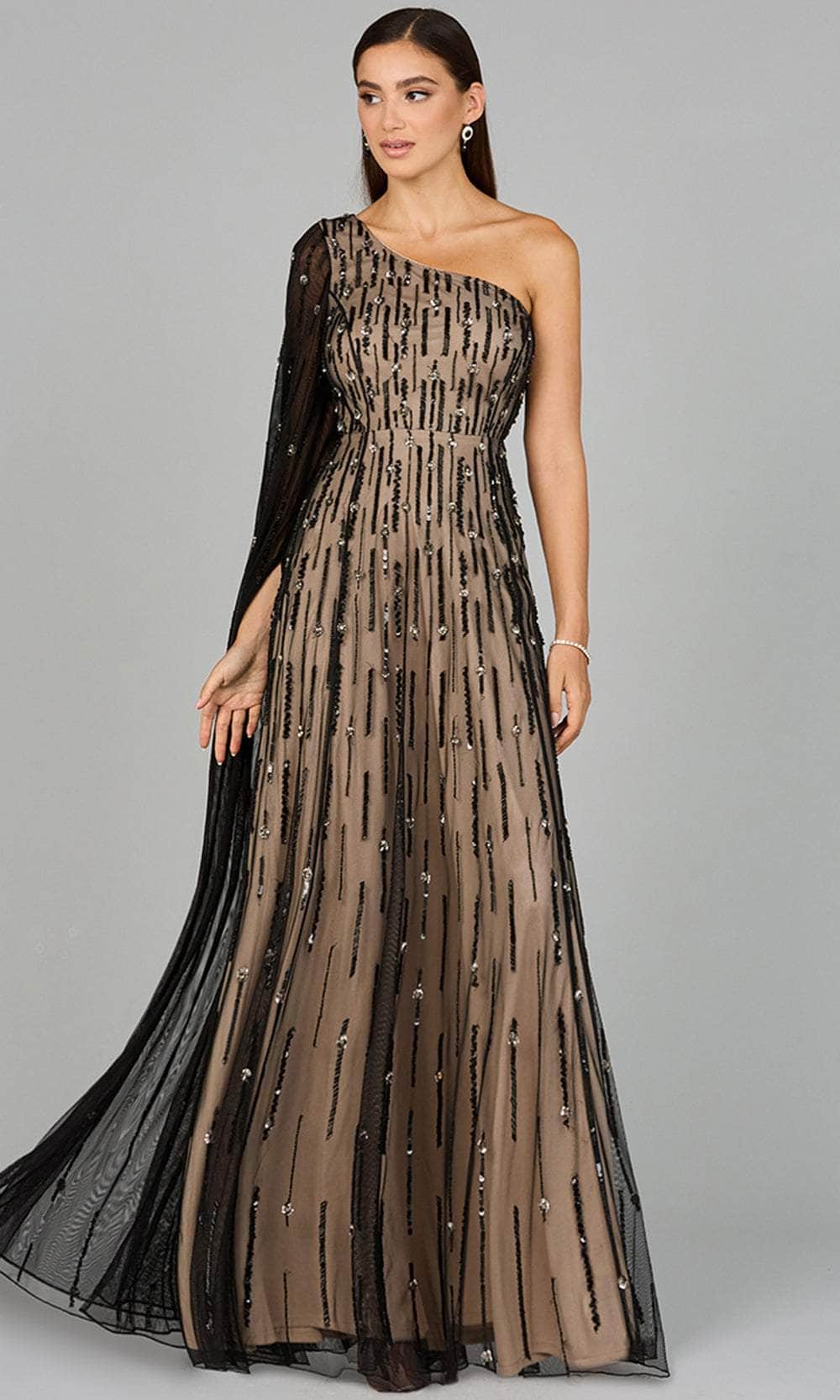 Image of Lara Dresses 29083 - Embellished Floor-Length Cape Sleeve Prom Gown