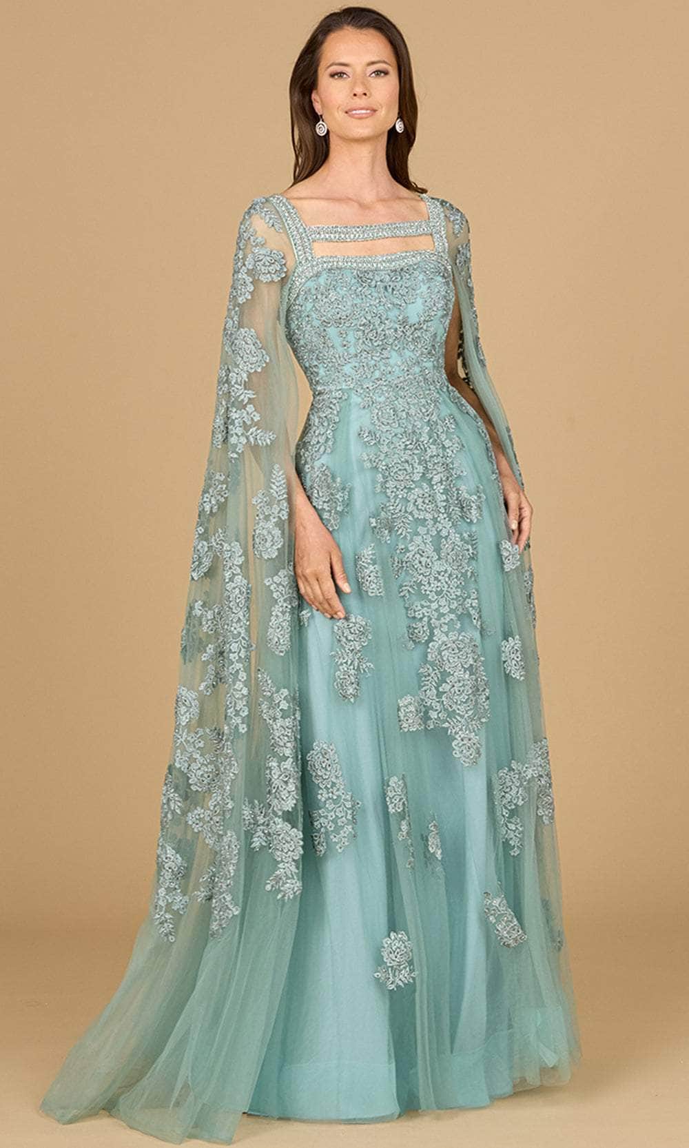 Image of Lara Dresses 29138 - Cape Sleeve Embroidered Evening Gown